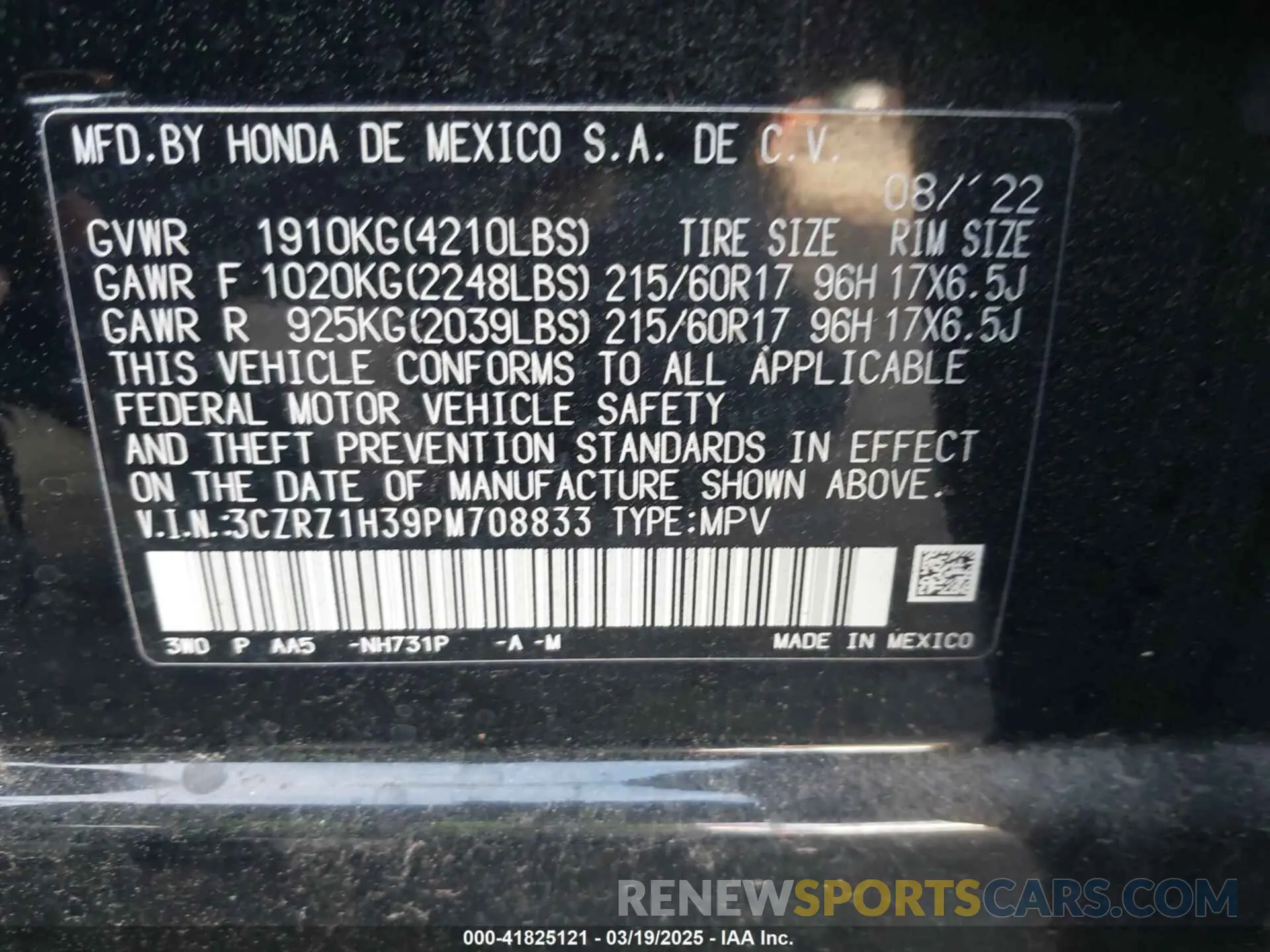 9 Фотография поврежденного автомобиля 3CZRZ1H39PM708833 HONDA HR-V 2023
