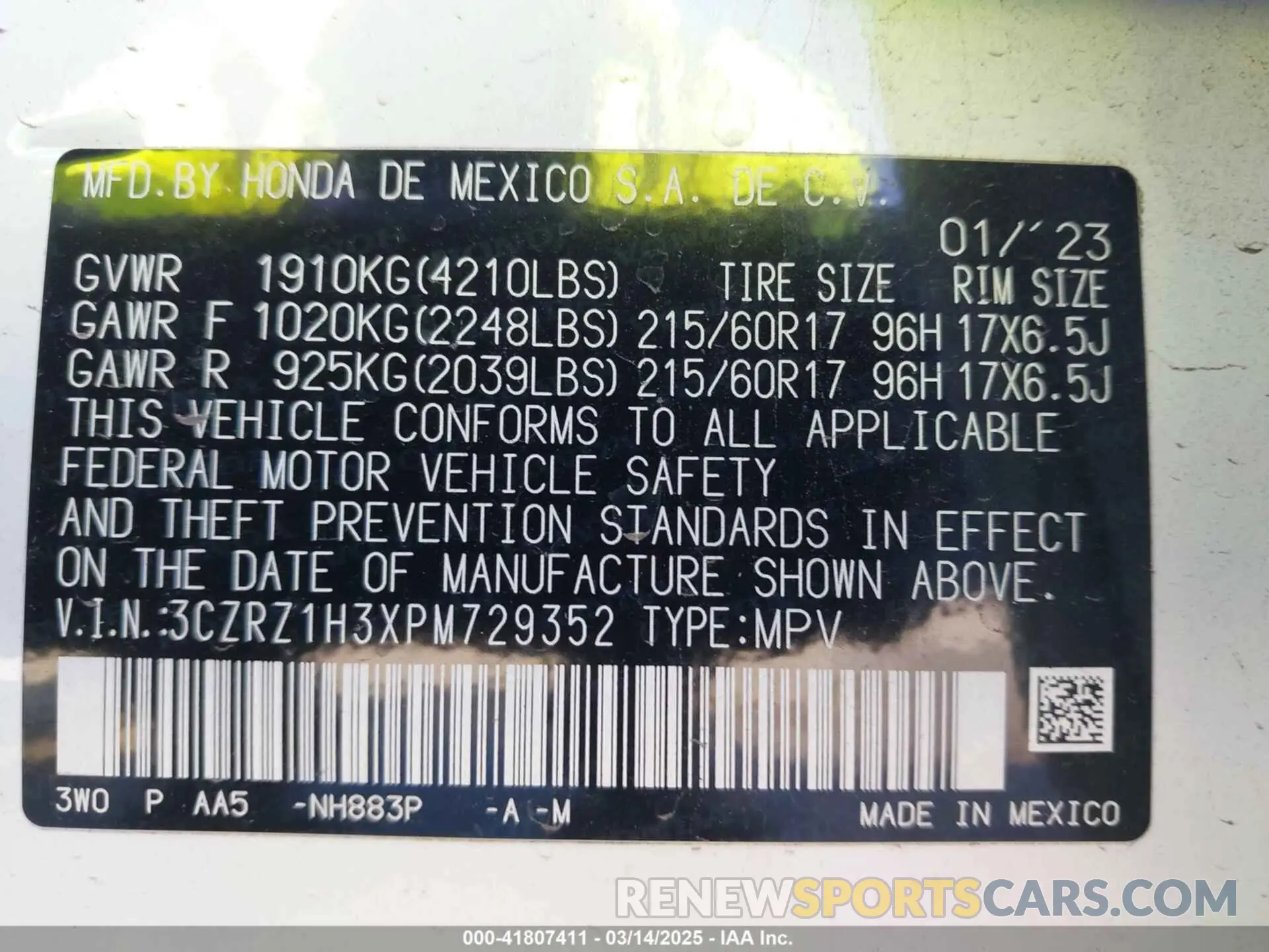 9 Photograph of a damaged car 3CZRZ1H3XPM729352 HONDA HR-V 2023