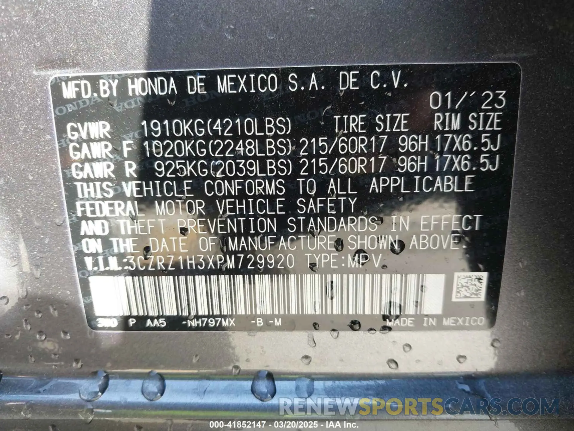 9 Photograph of a damaged car 3CZRZ1H3XPM729920 HONDA HR-V 2023