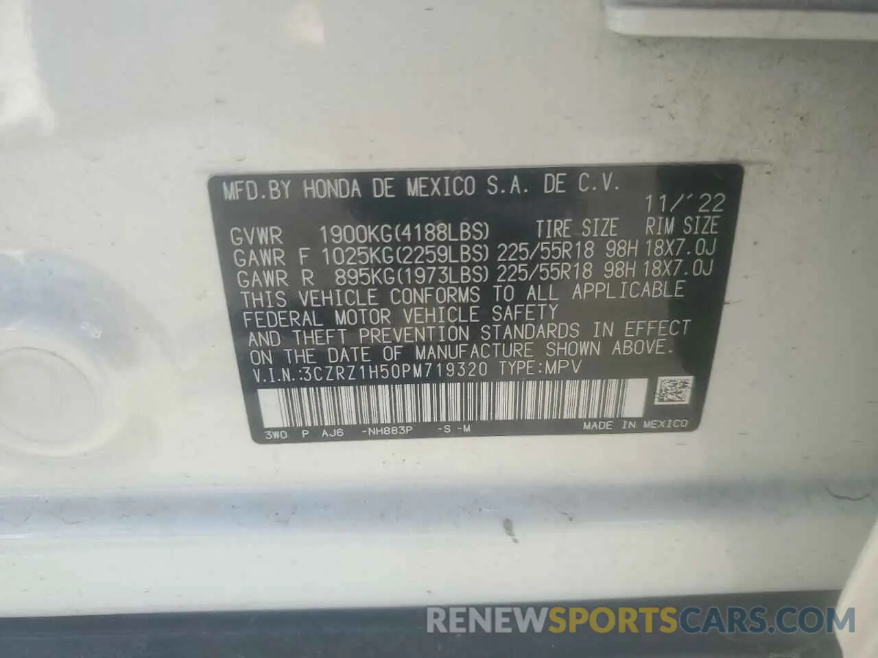 13 Фотография поврежденного автомобиля 3CZRZ1H50PM719320 HONDA HR-V 2023