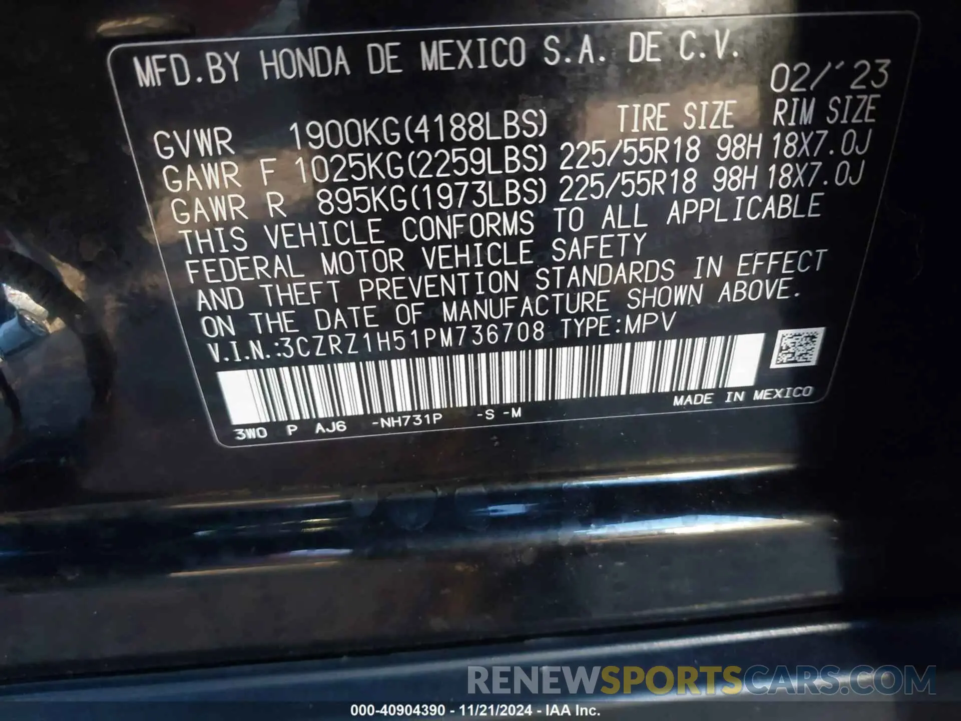 9 Photograph of a damaged car 3CZRZ1H51PM736708 HONDA HR-V 2023
