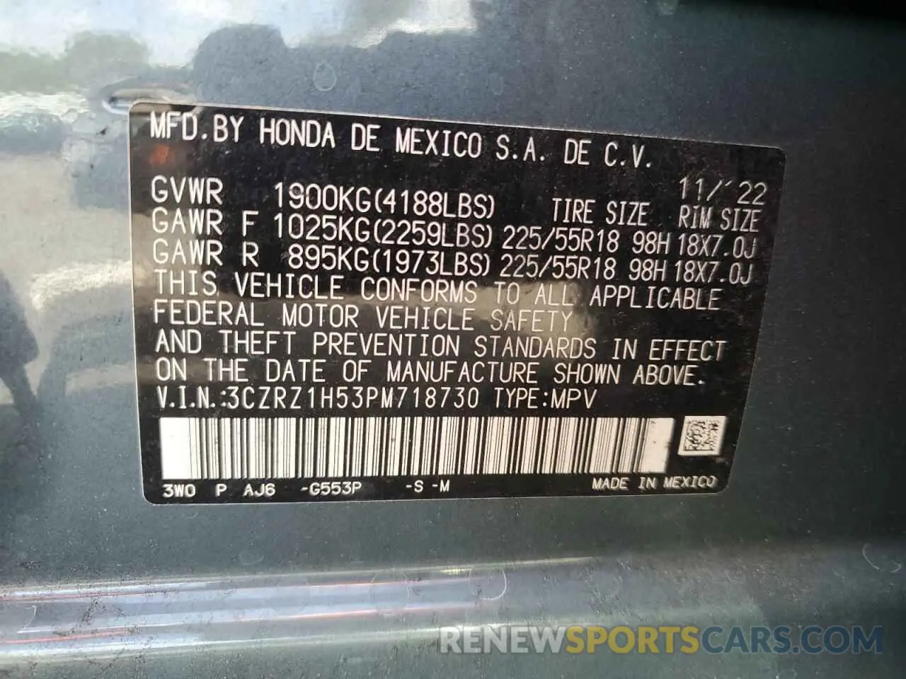 13 Фотография поврежденного автомобиля 3CZRZ1H53PM718730 HONDA HR-V 2023