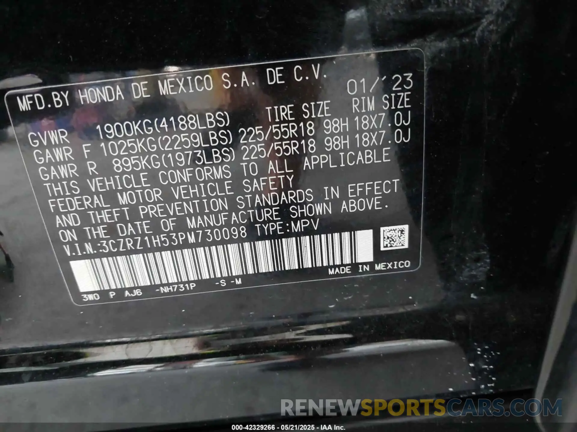 9 Photograph of a damaged car 3CZRZ1H53PM730098 HONDA HR-V 2023