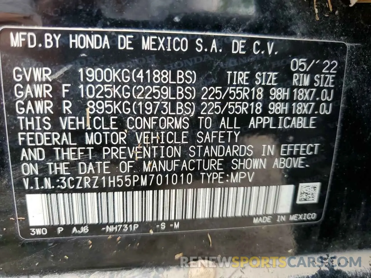 15 Photograph of a damaged car 3CZRZ1H55PM701010 HONDA HR-V 2023
