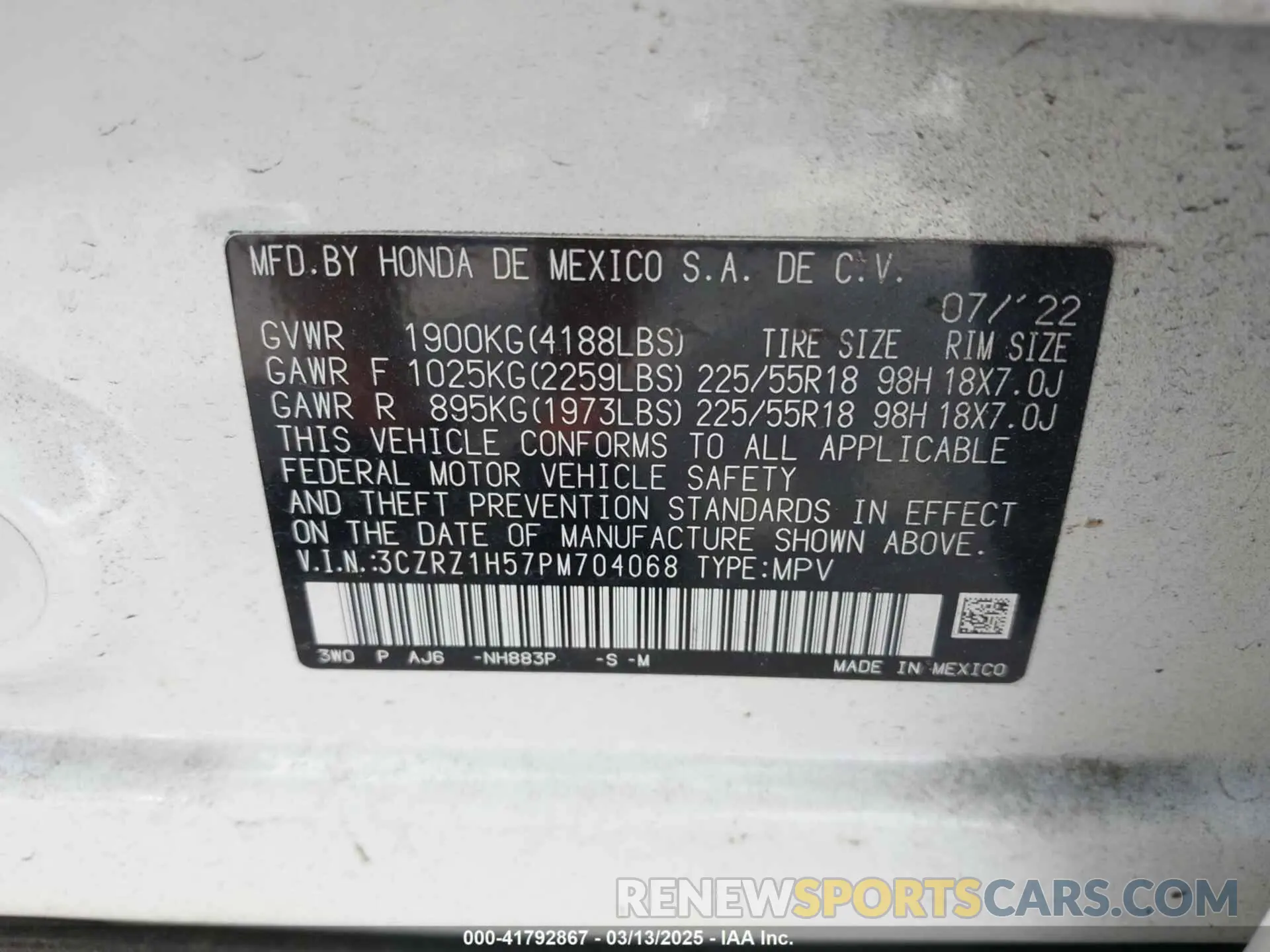 9 Фотография поврежденного автомобиля 3CZRZ1H57PM704068 HONDA HR-V 2023