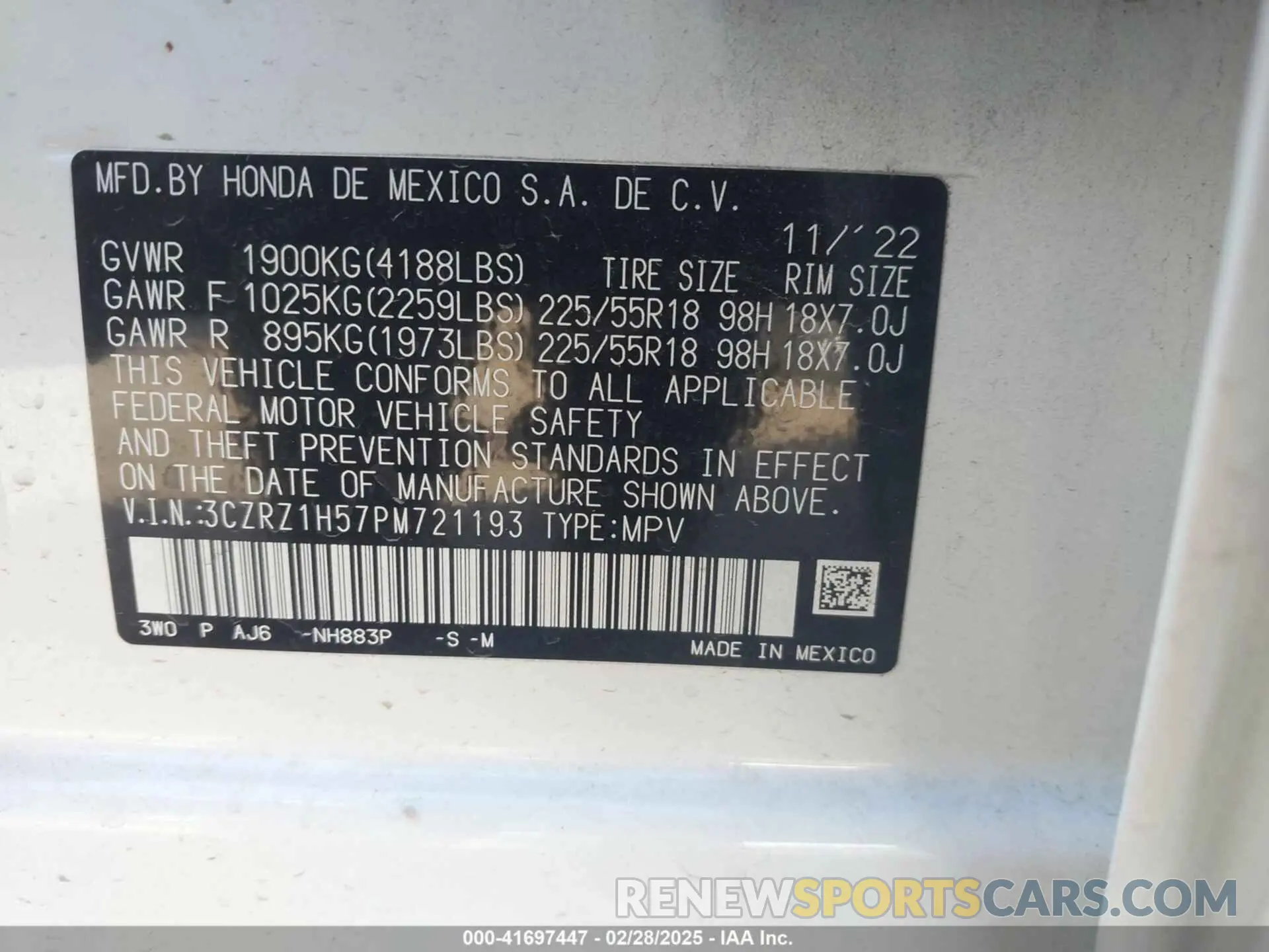 9 Photograph of a damaged car 3CZRZ1H57PM721193 HONDA HR-V 2023