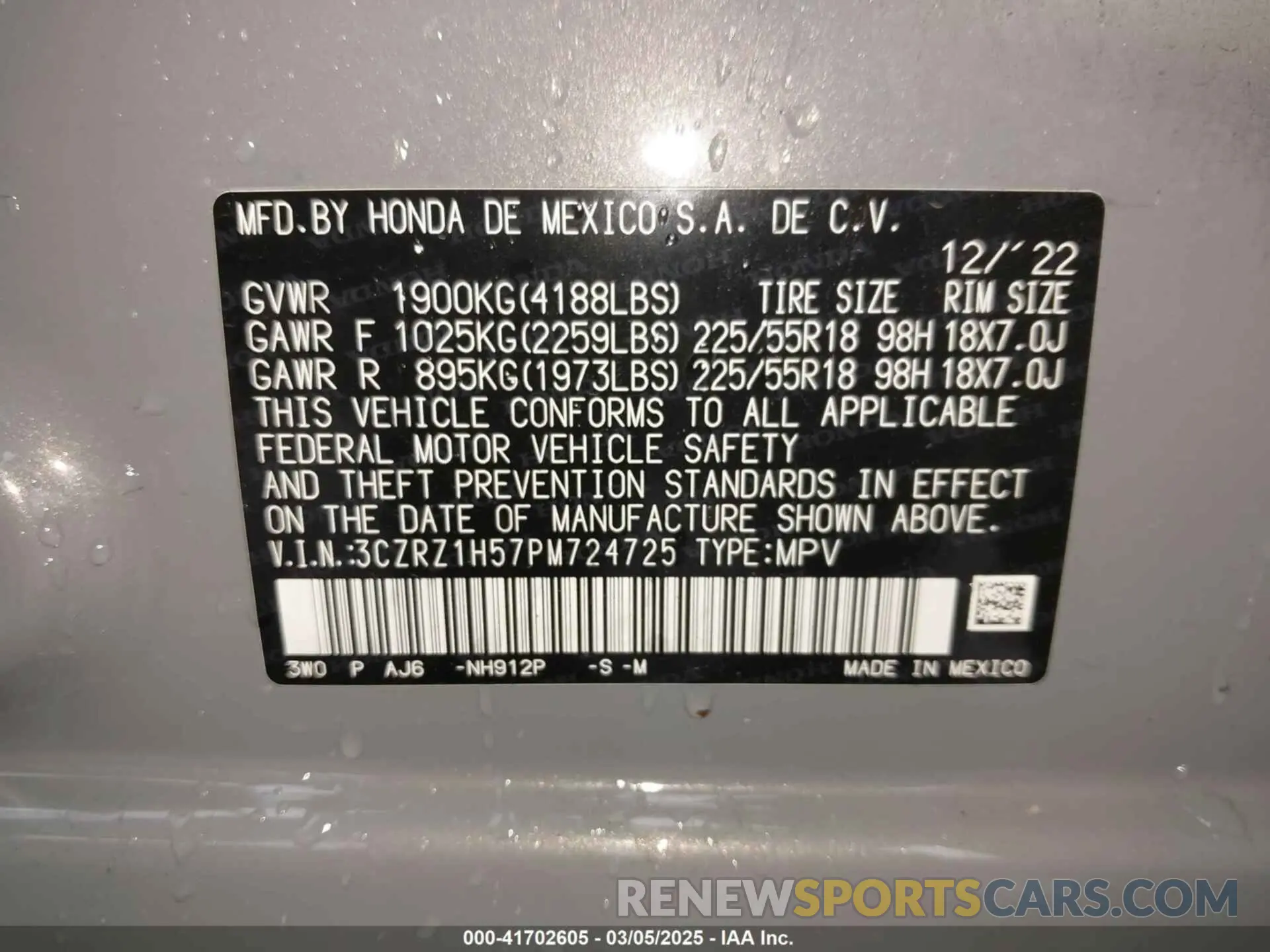 9 Photograph of a damaged car 3CZRZ1H57PM724725 HONDA HR-V 2023