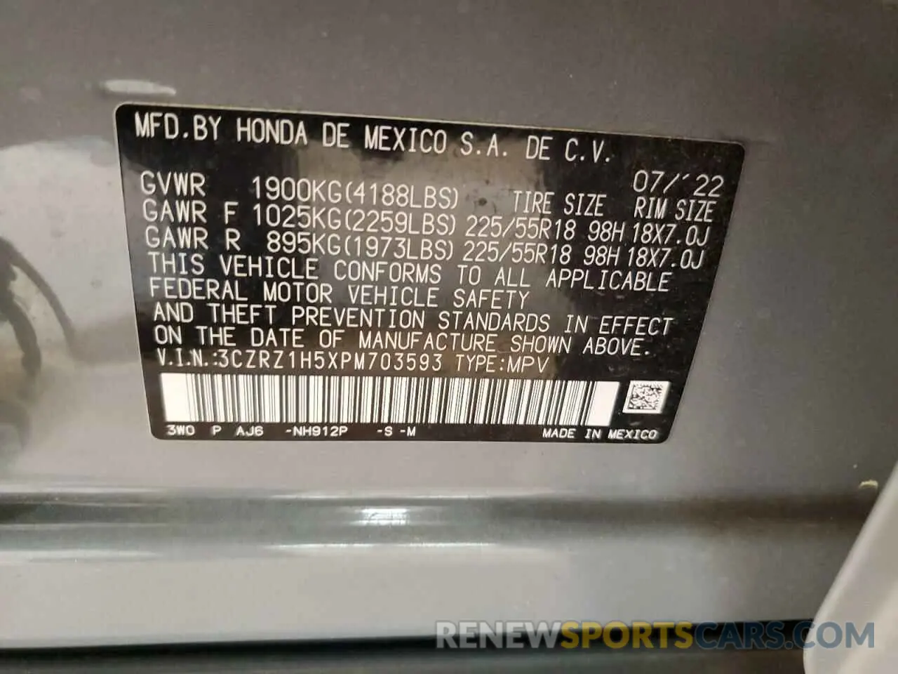 13 Photograph of a damaged car 3CZRZ1H5XPM703593 HONDA HR-V 2023