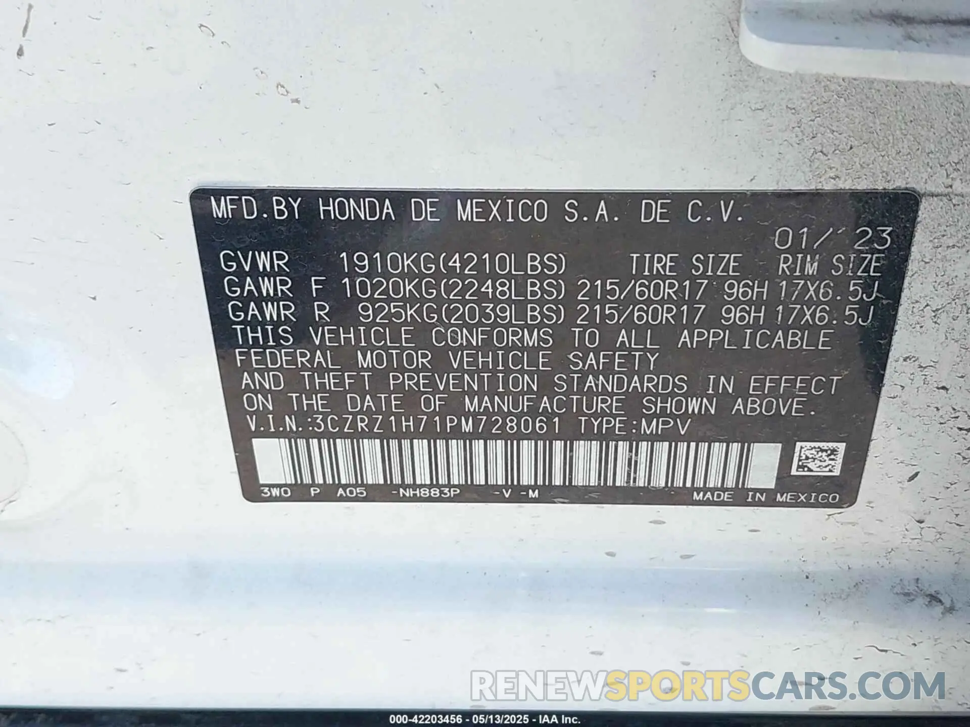 9 Фотография поврежденного автомобиля 3CZRZ1H71PM728061 HONDA HR-V 2023