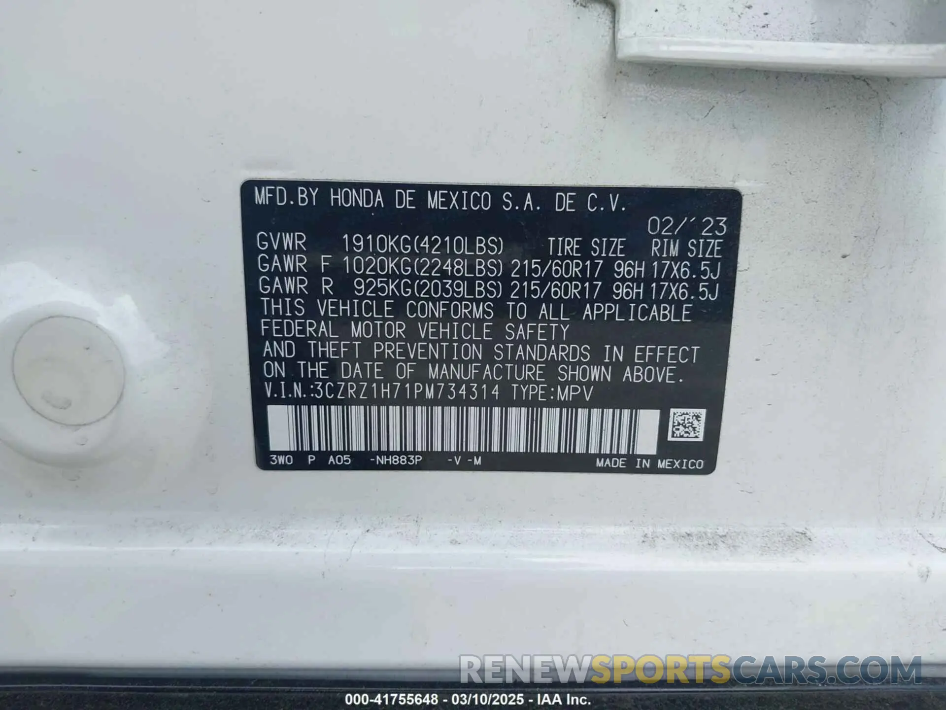 9 Фотография поврежденного автомобиля 3CZRZ1H71PM734314 HONDA HR-V 2023