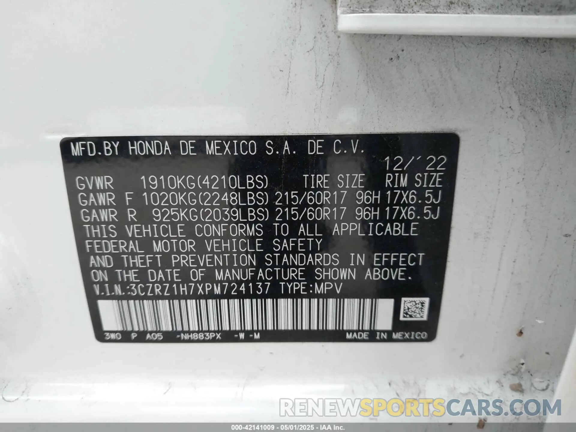 9 Photograph of a damaged car 3CZRZ1H7XPM724137 HONDA HR-V 2023