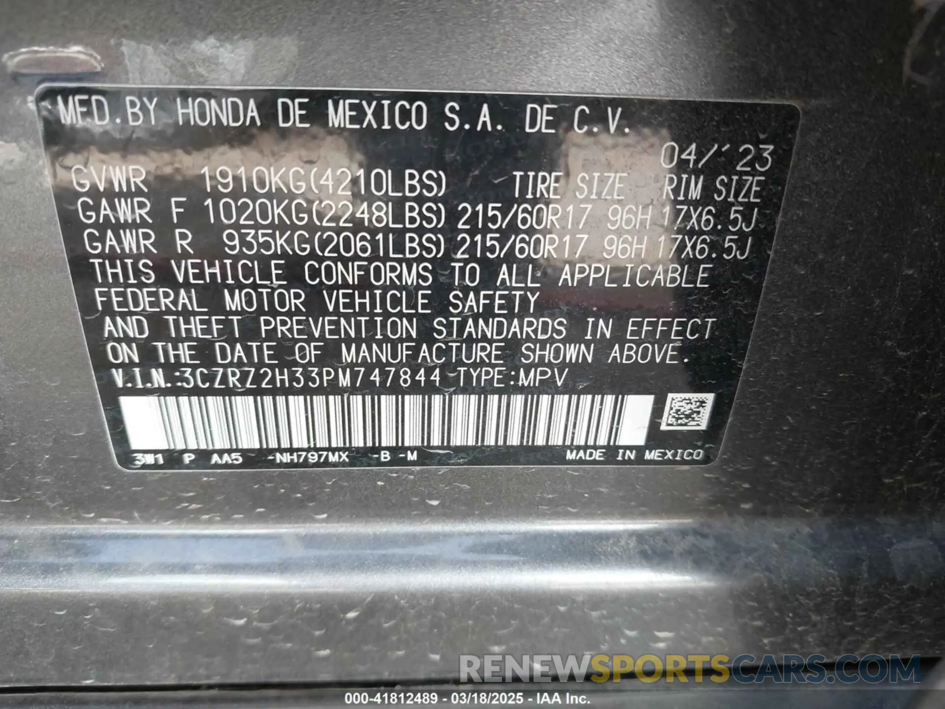 9 Photograph of a damaged car 3CZRZ2H33PM747844 HONDA HR-V 2023