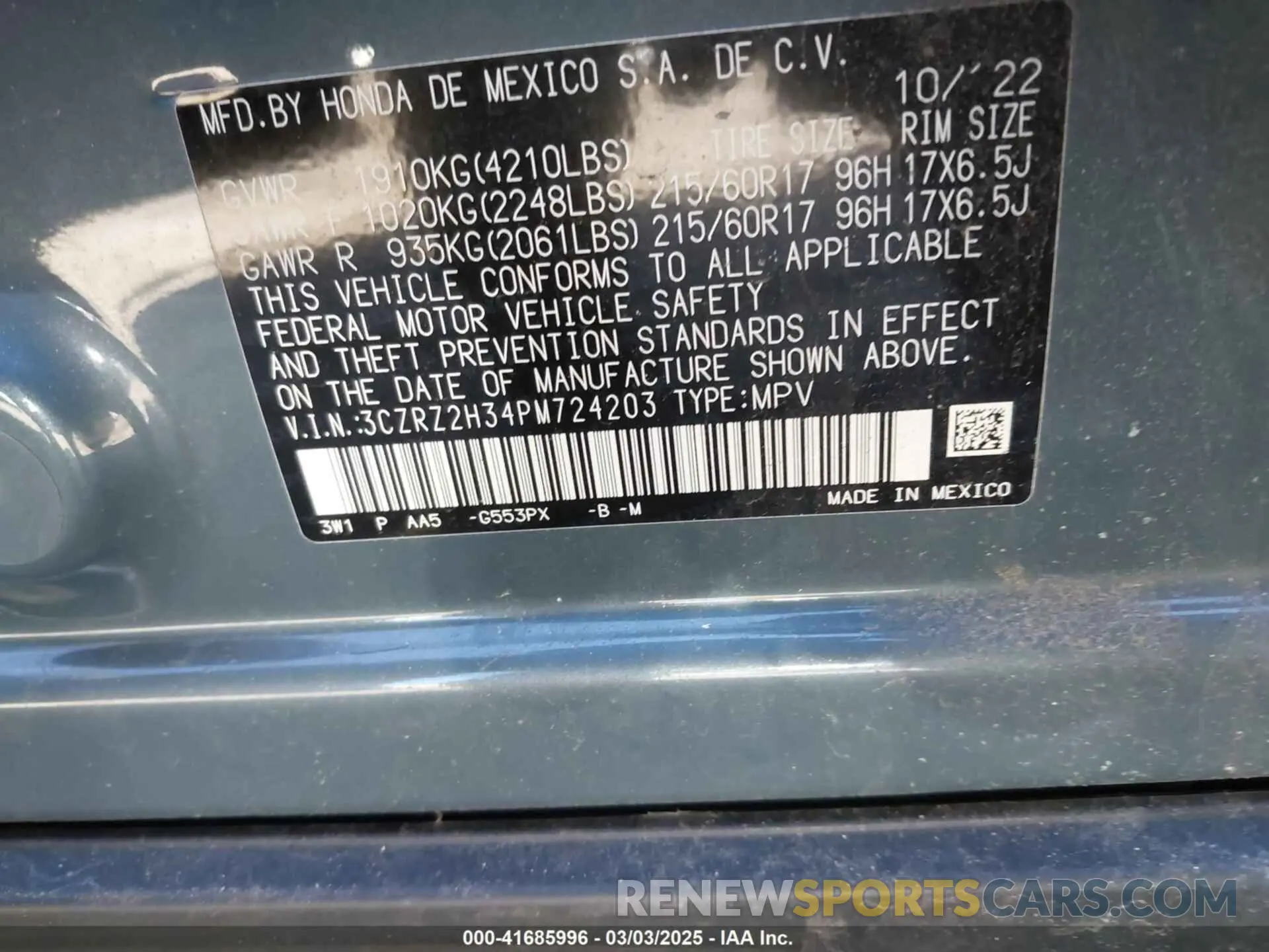 9 Фотография поврежденного автомобиля 3CZRZ2H34PM724203 HONDA HR-V 2023