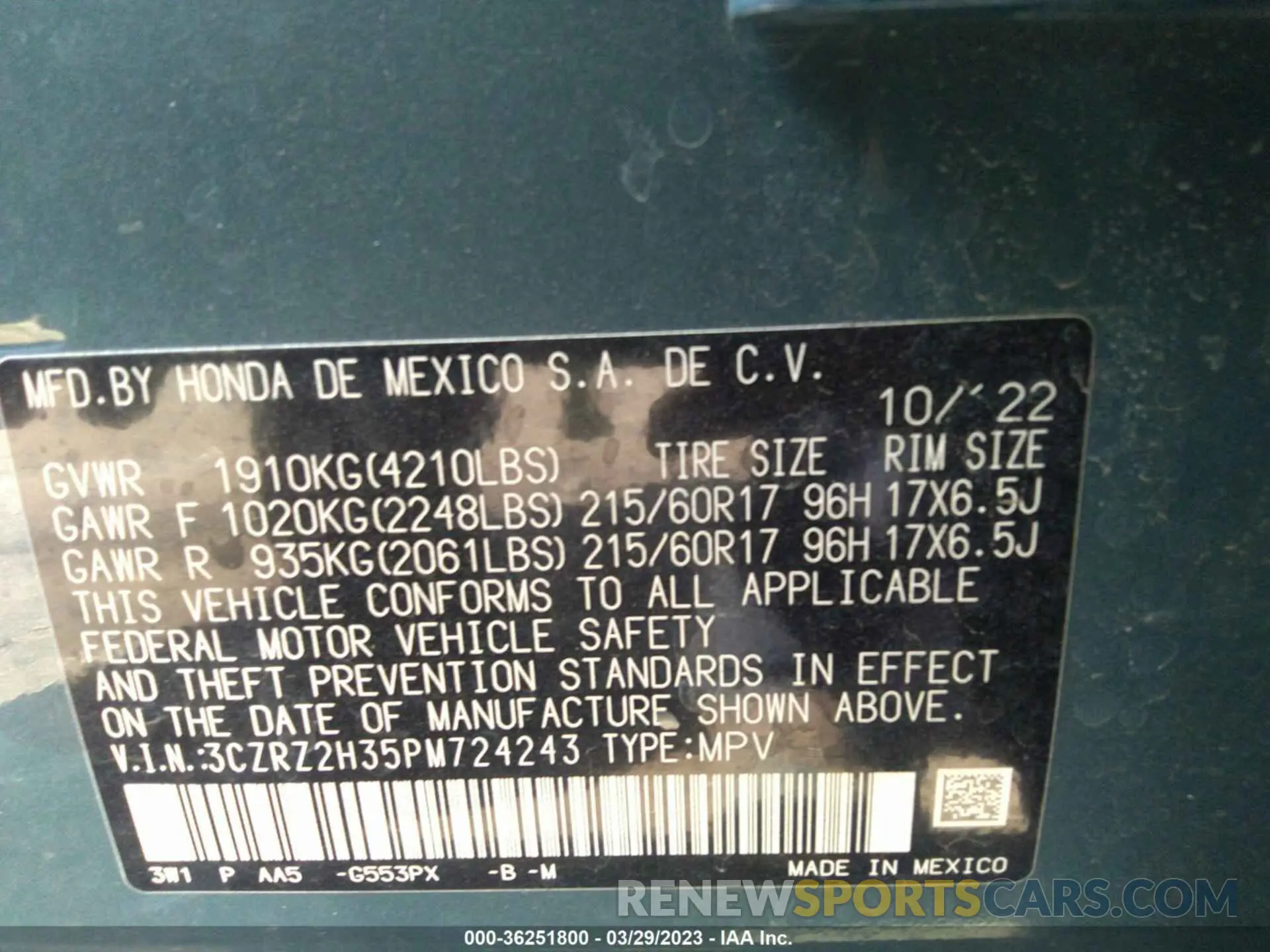 9 Фотография поврежденного автомобиля 3CZRZ2H35PM724243 HONDA HR-V 2023