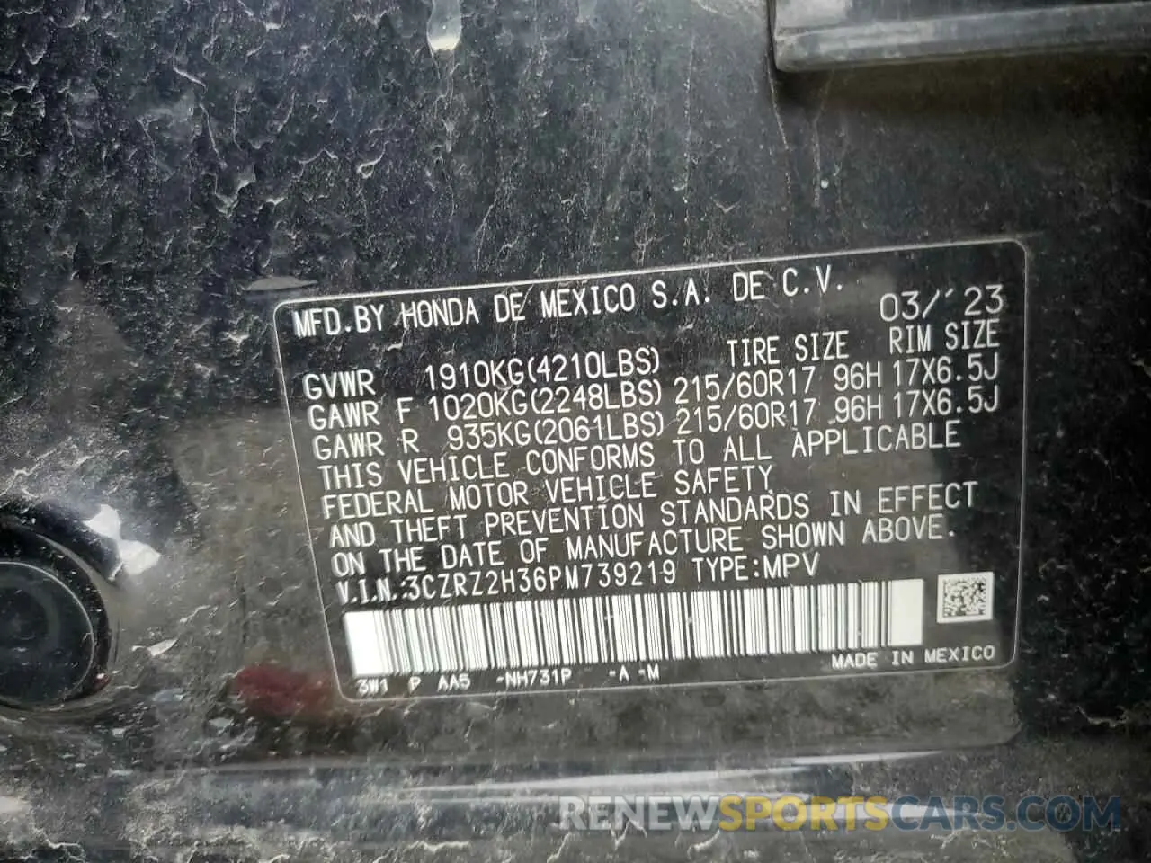 13 Photograph of a damaged car 3CZRZ2H36PM739219 HONDA HR-V 2023