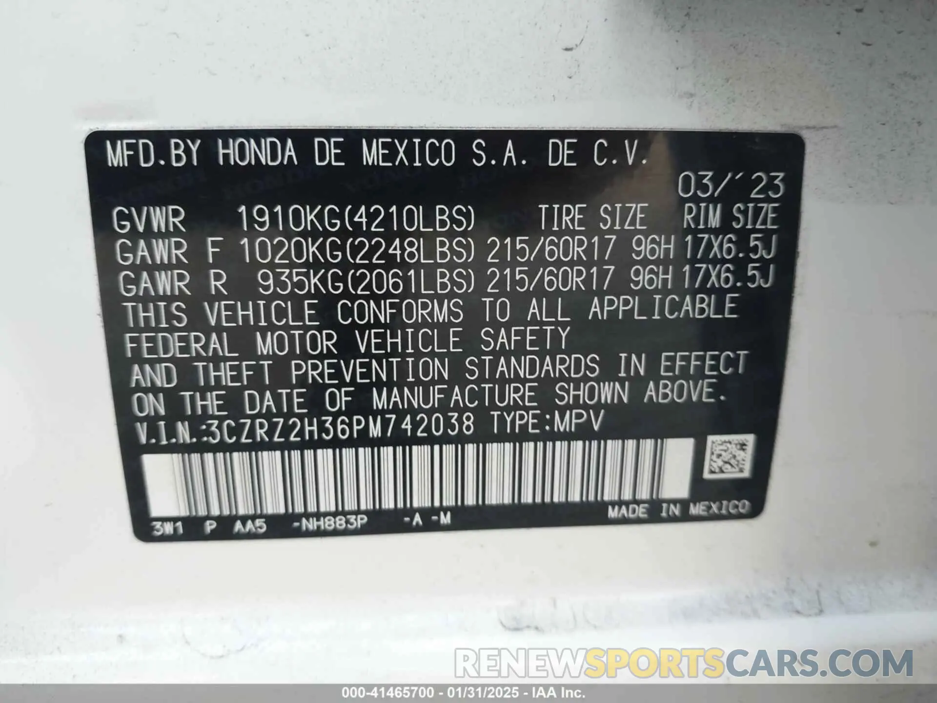 9 Фотография поврежденного автомобиля 3CZRZ2H36PM742038 HONDA HR-V 2023