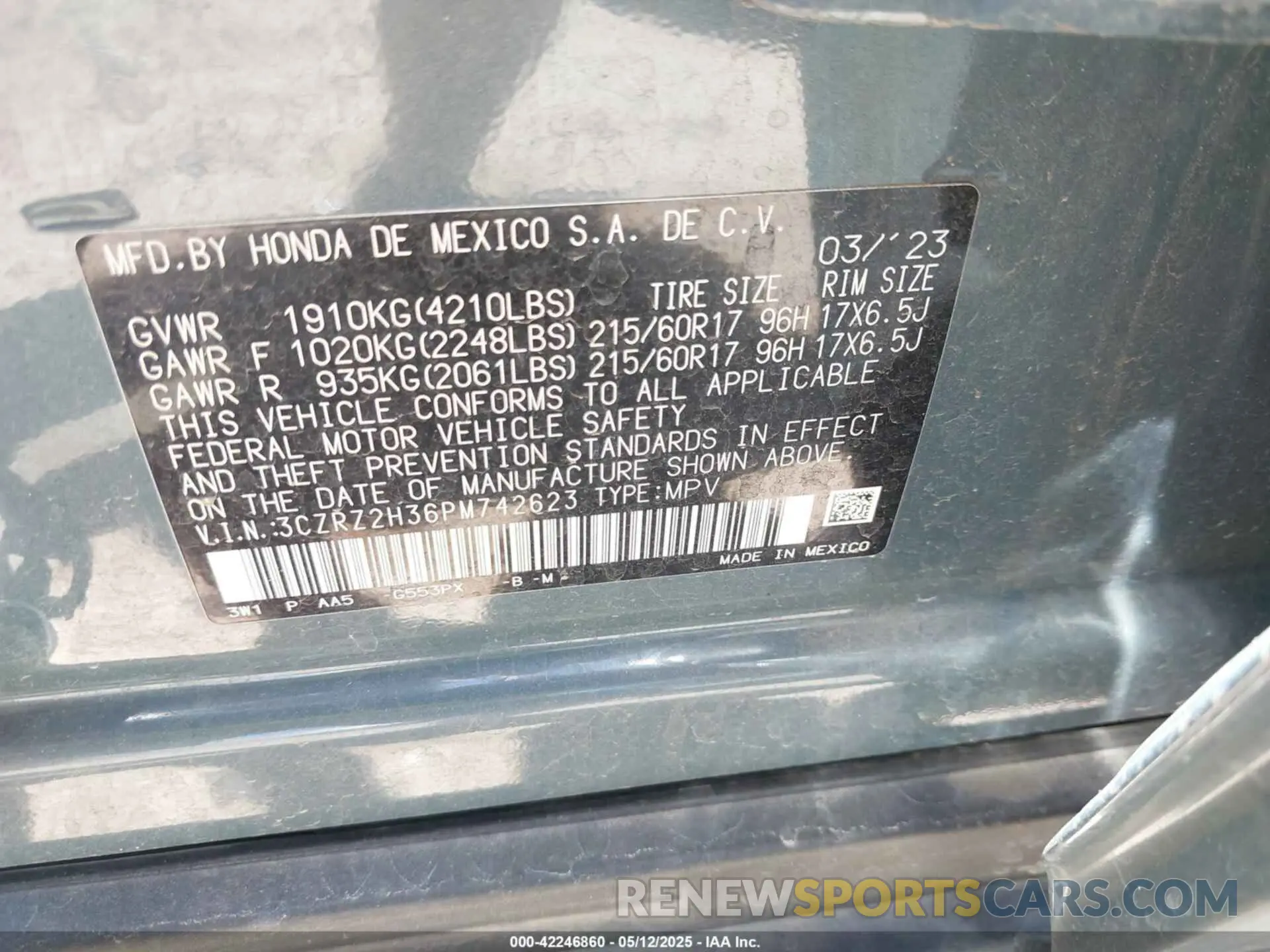 9 Photograph of a damaged car 3CZRZ2H36PM742623 HONDA HR-V 2023