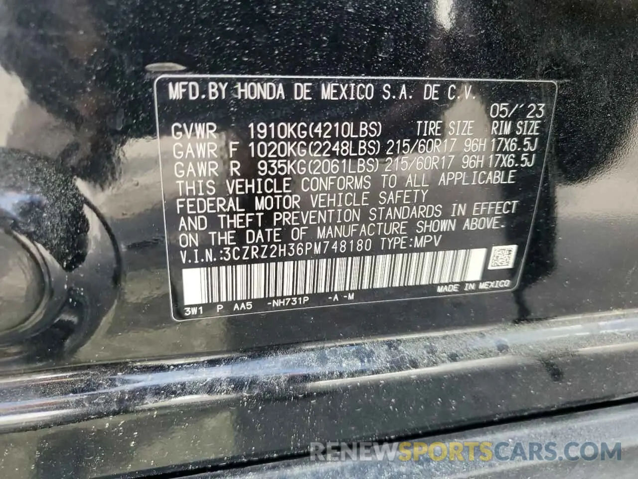 13 Photograph of a damaged car 3CZRZ2H36PM748180 HONDA HR-V 2023