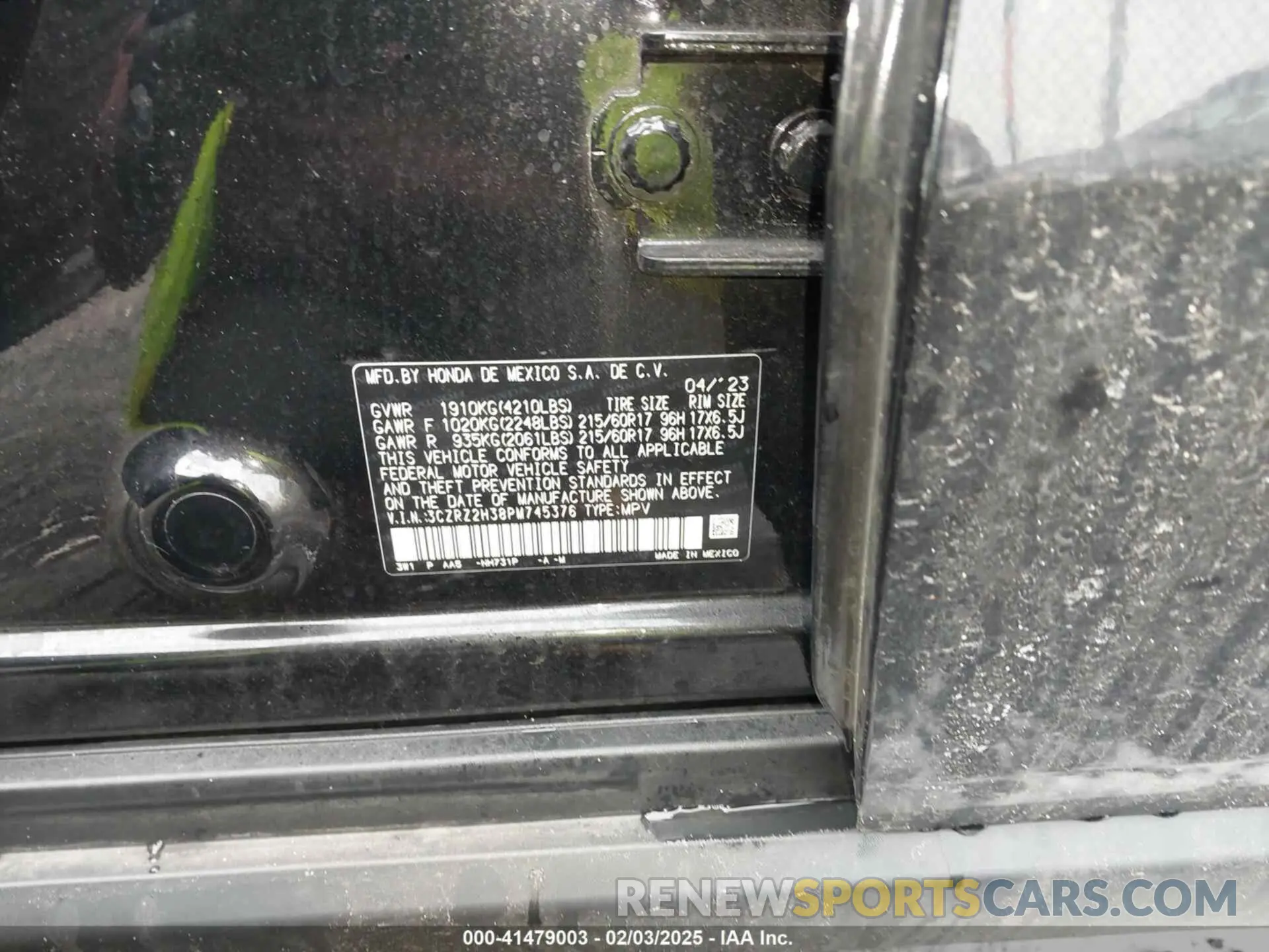 9 Фотография поврежденного автомобиля 3CZRZ2H38PM745376 HONDA HR-V 2023