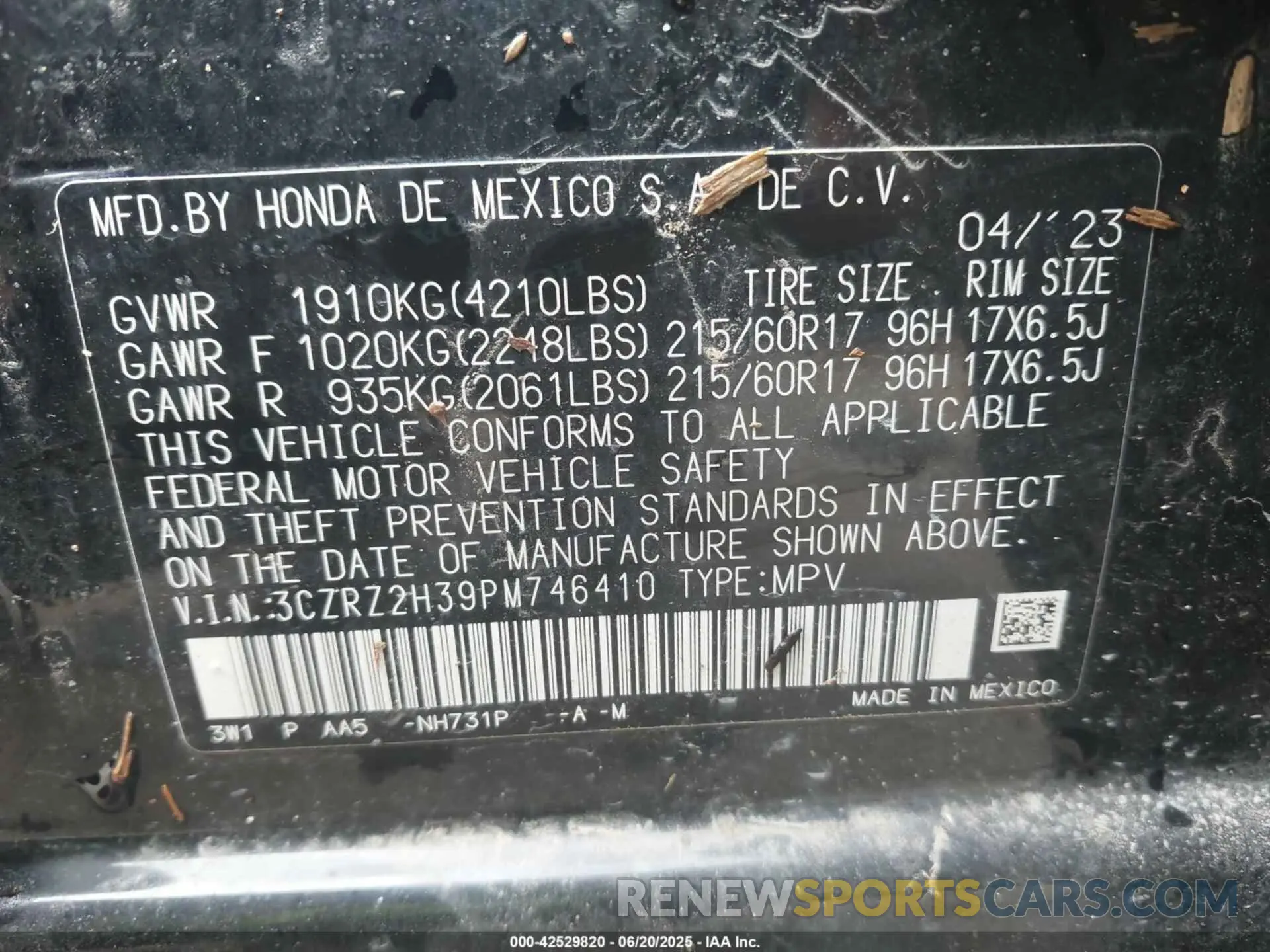 9 Photograph of a damaged car 3CZRZ2H39PM746410 HONDA HR-V 2023