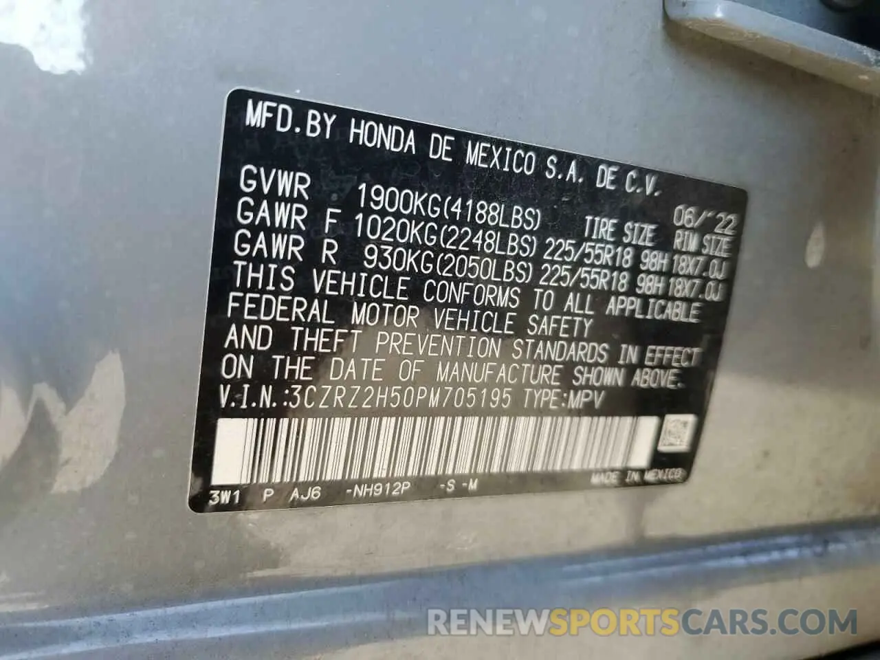 13 Photograph of a damaged car 3CZRZ2H50PM705195 HONDA HR-V 2023
