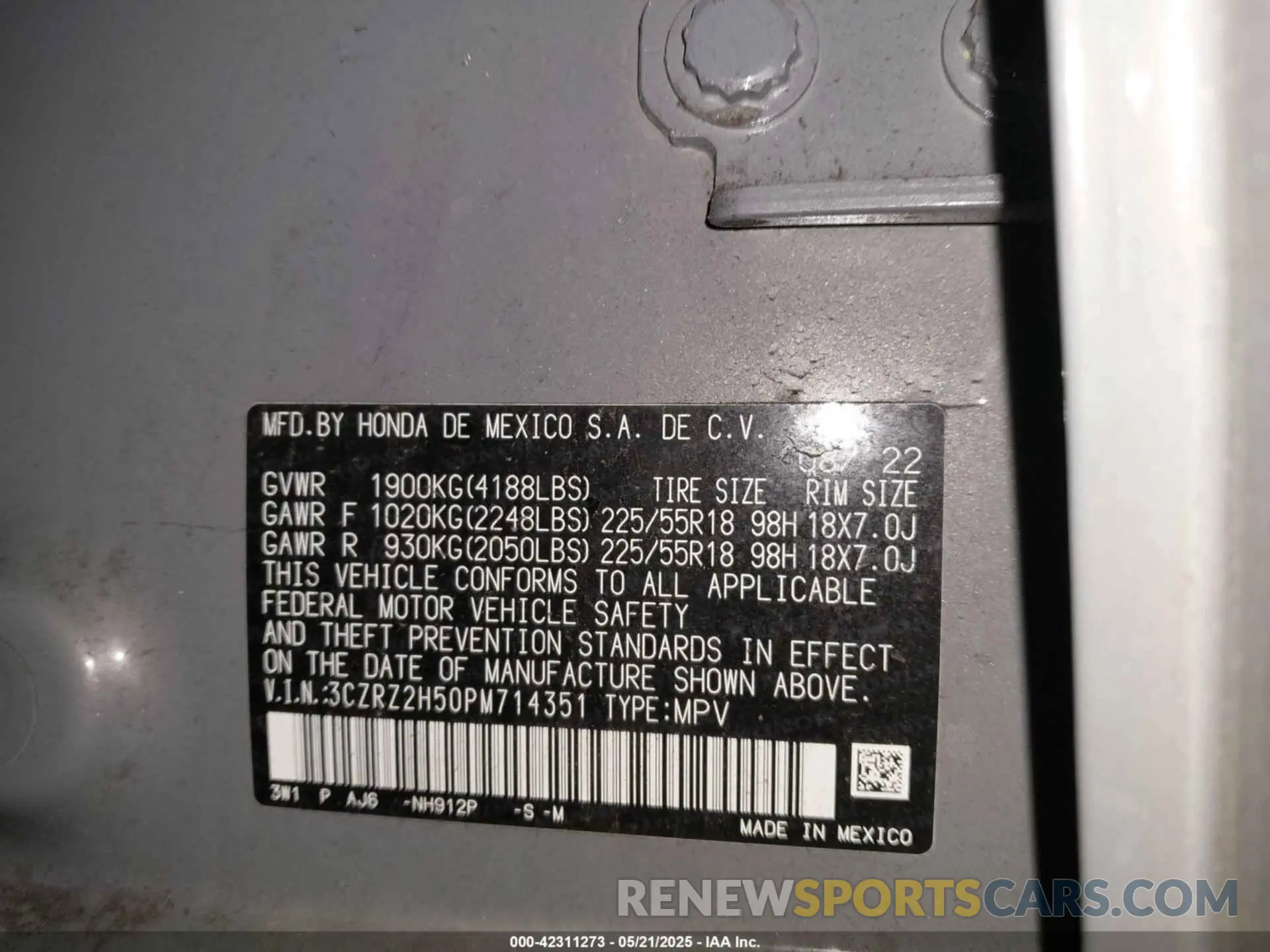 9 Фотография поврежденного автомобиля 3CZRZ2H50PM714351 HONDA HR-V 2023