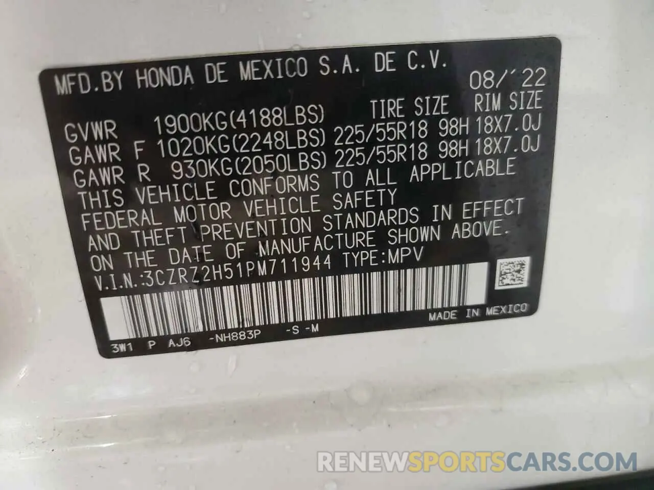 12 Photograph of a damaged car 3CZRZ2H51PM711944 HONDA HR-V 2023