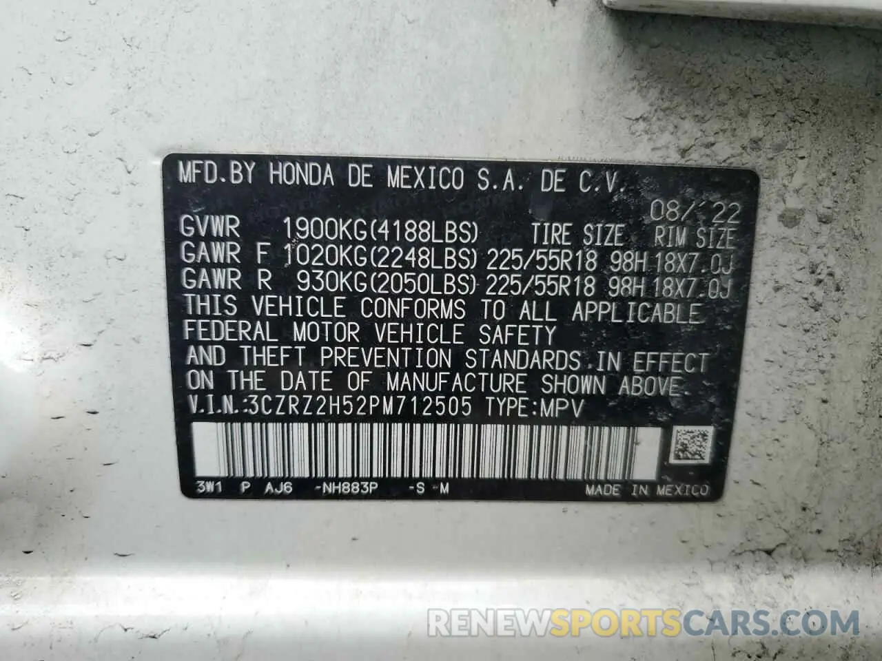 16 Фотография поврежденного автомобиля 3CZRZ2H52PM712505 HONDA HR-V 2023