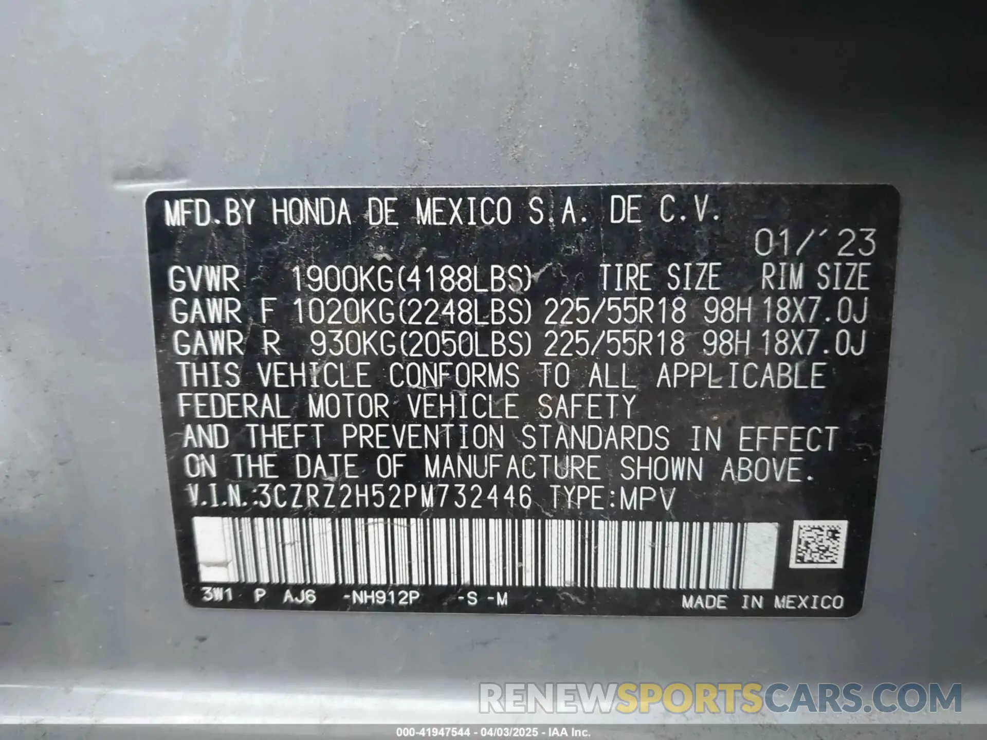 9 Фотография поврежденного автомобиля 3CZRZ2H52PM732446 HONDA HR-V 2023