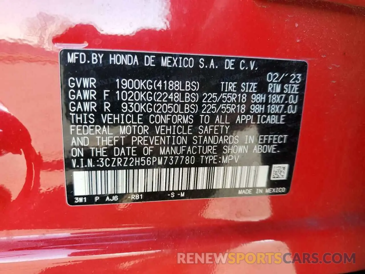13 Photograph of a damaged car 3CZRZ2H56PM737780 HONDA HR-V 2023
