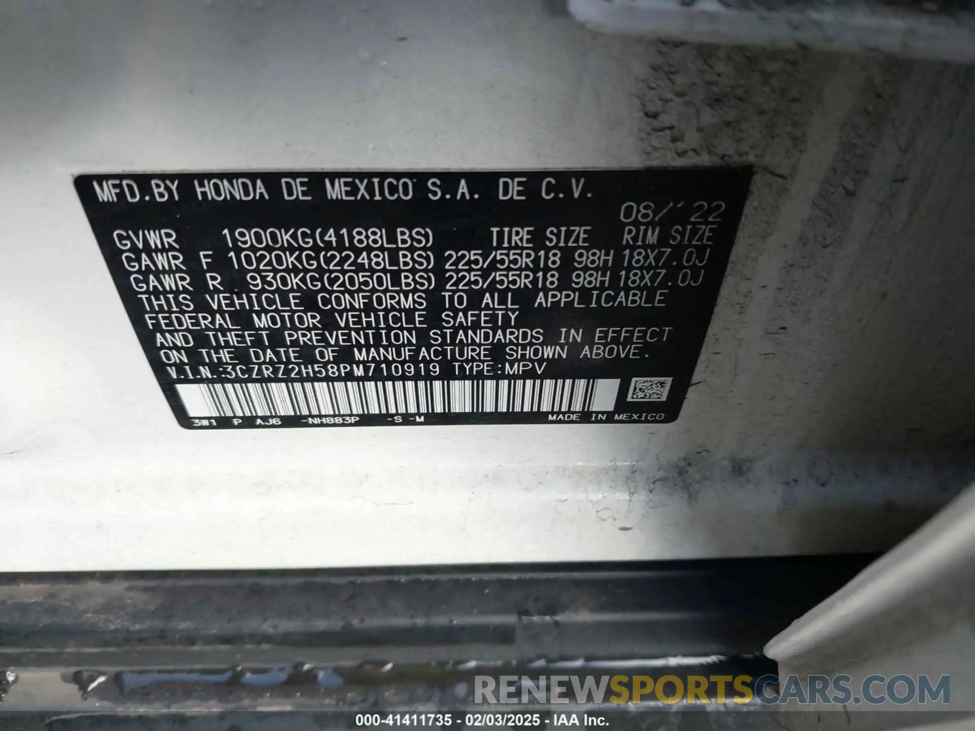 9 Фотография поврежденного автомобиля 3CZRZ2H58PM710919 HONDA HR-V 2023