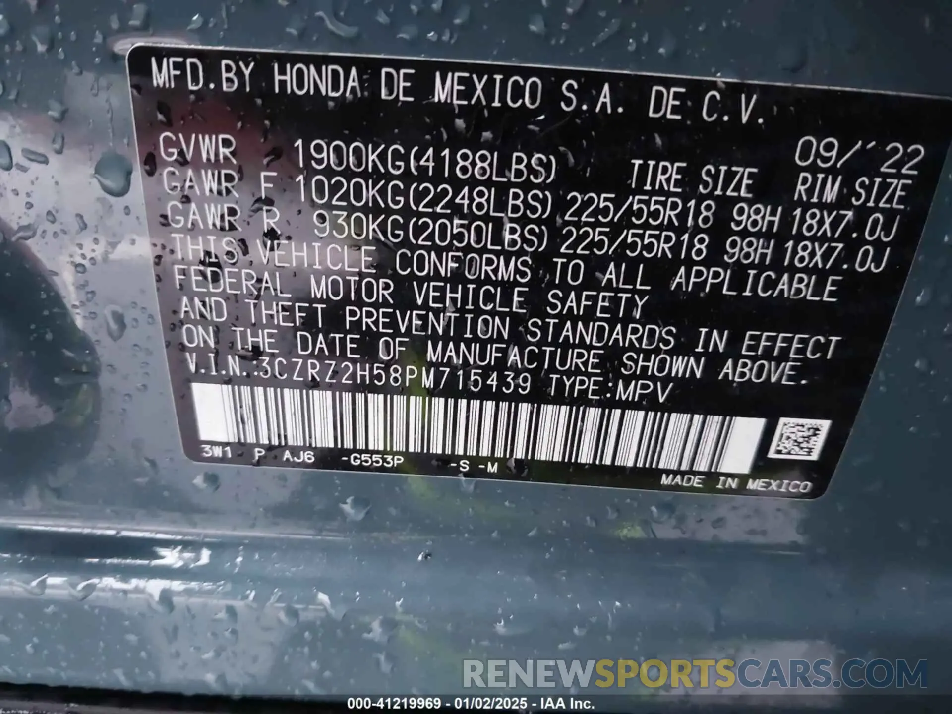 9 Photograph of a damaged car 3CZRZ2H58PM715439 HONDA HR-V 2023