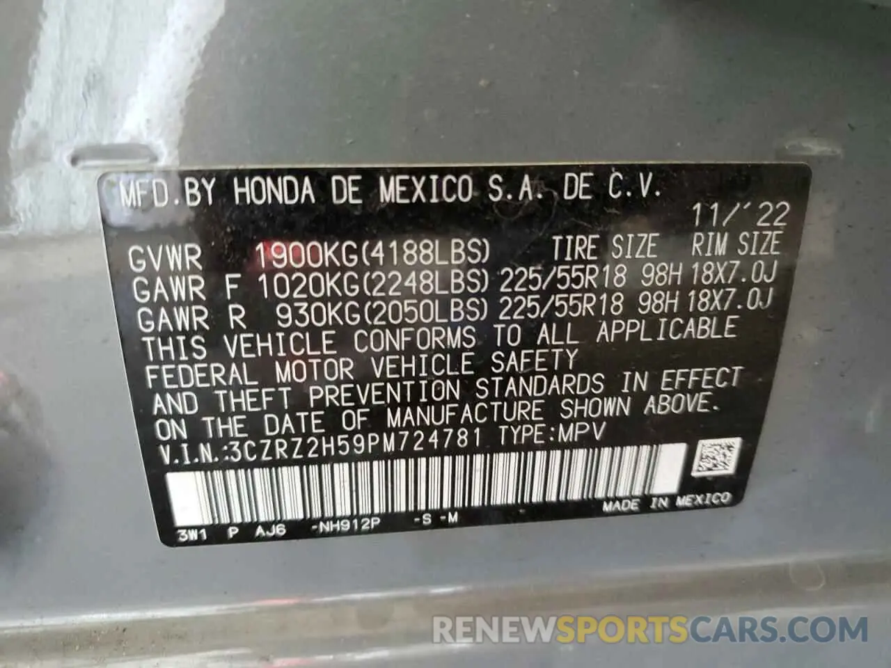 14 Photograph of a damaged car 3CZRZ2H59PM724781 HONDA HR-V 2023