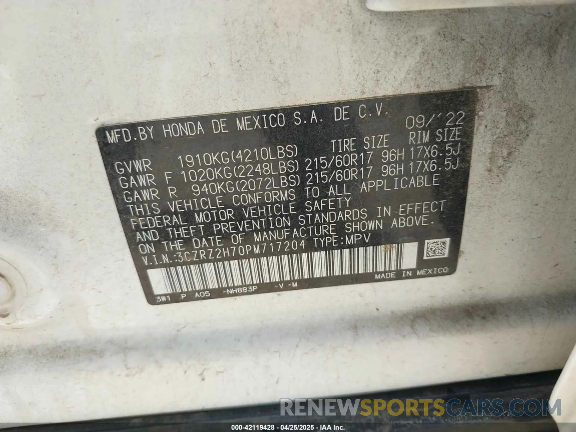 9 Photograph of a damaged car 3CZRZ2H70PM717204 HONDA HR-V 2023
