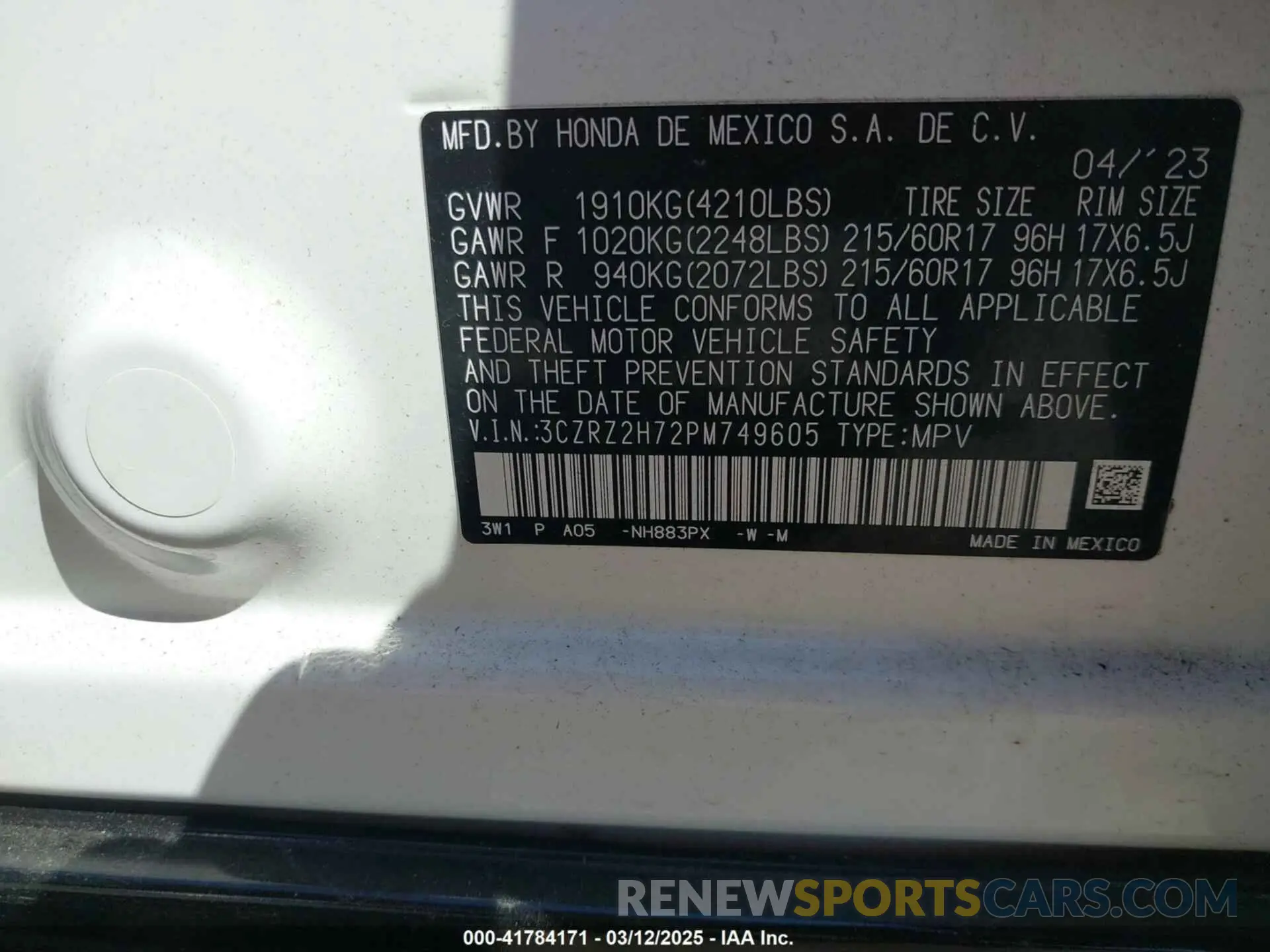 9 Photograph of a damaged car 3CZRZ2H72PM749605 HONDA HR-V 2023