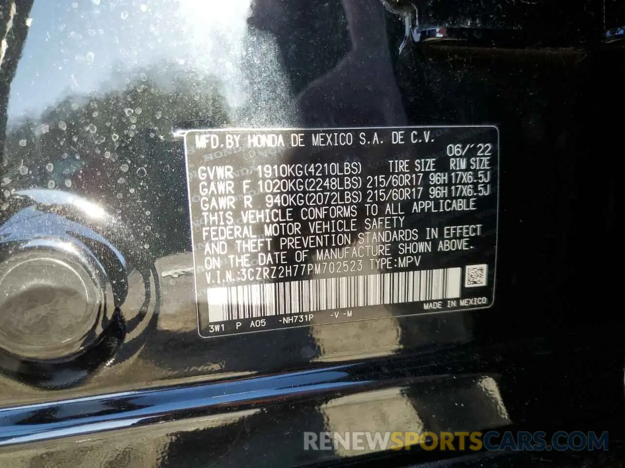 16 Фотография поврежденного автомобиля 3CZRZ2H77PM702523 HONDA HR-V 2023
