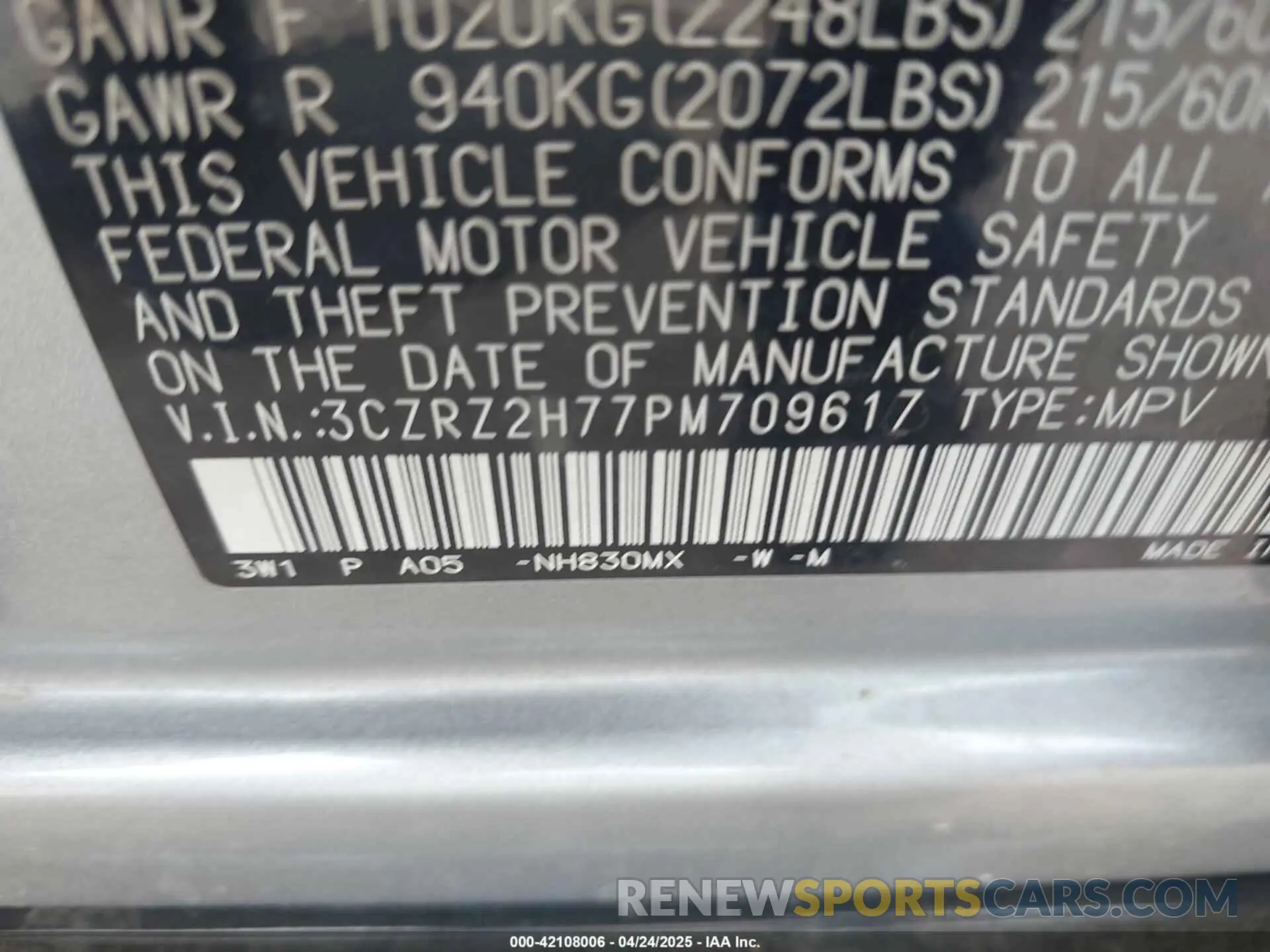 9 Фотография поврежденного автомобиля 3CZRZ2H77PM709617 HONDA HR-V 2023