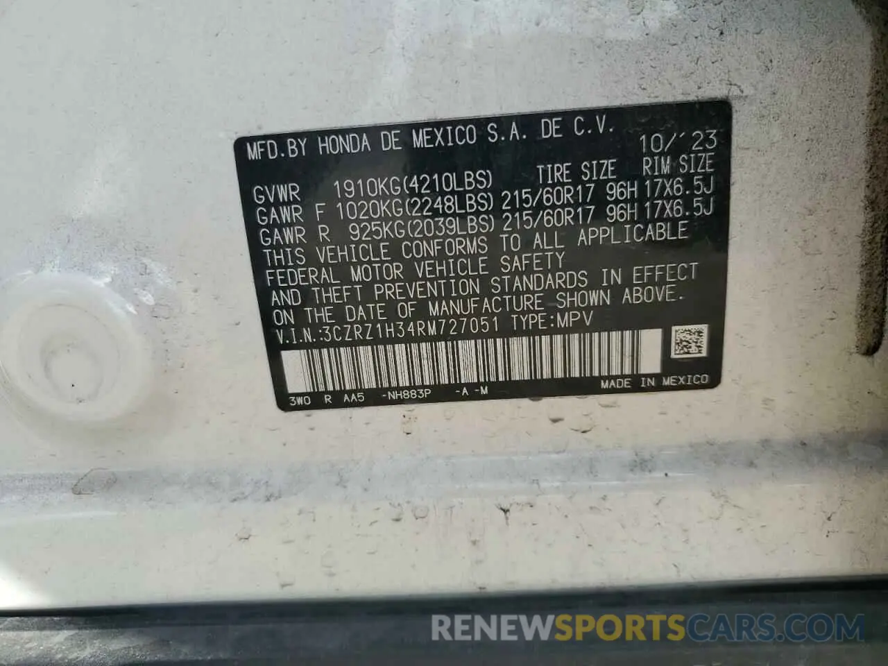 13 Photograph of a damaged car 3CZRZ1H34RM727051 HONDA HR-V 2024