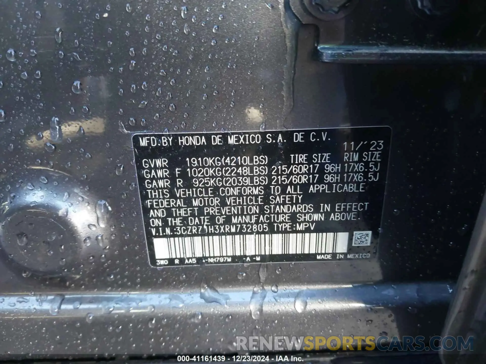 9 Фотография поврежденного автомобиля 3CZRZ1H3XRM732805 HONDA HR-V 2024
