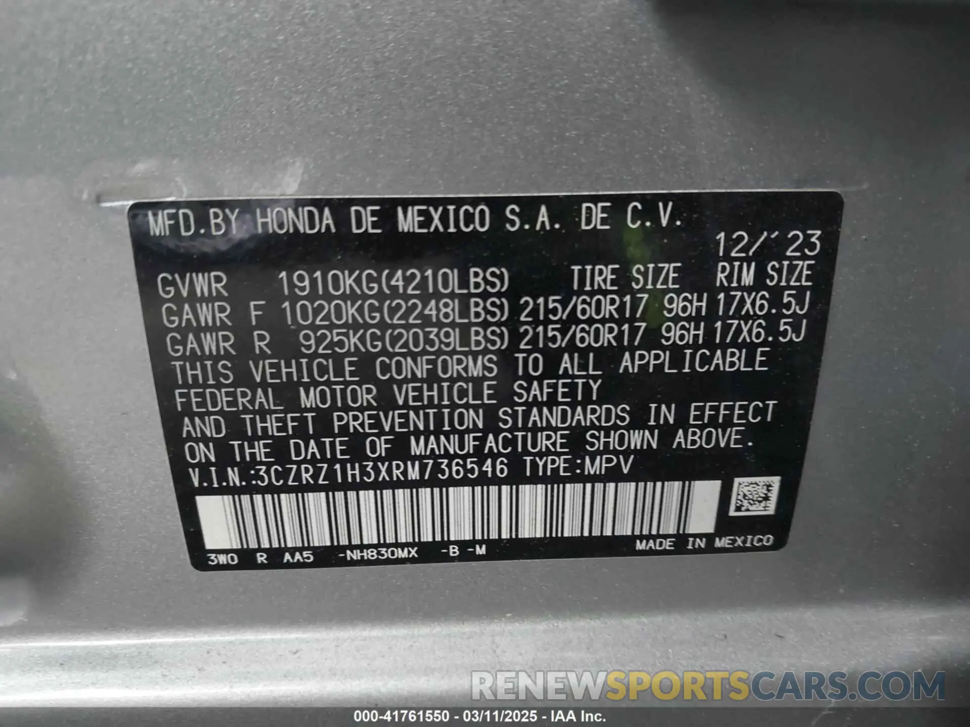 9 Photograph of a damaged car 3CZRZ1H3XRM736546 HONDA HR-V 2024