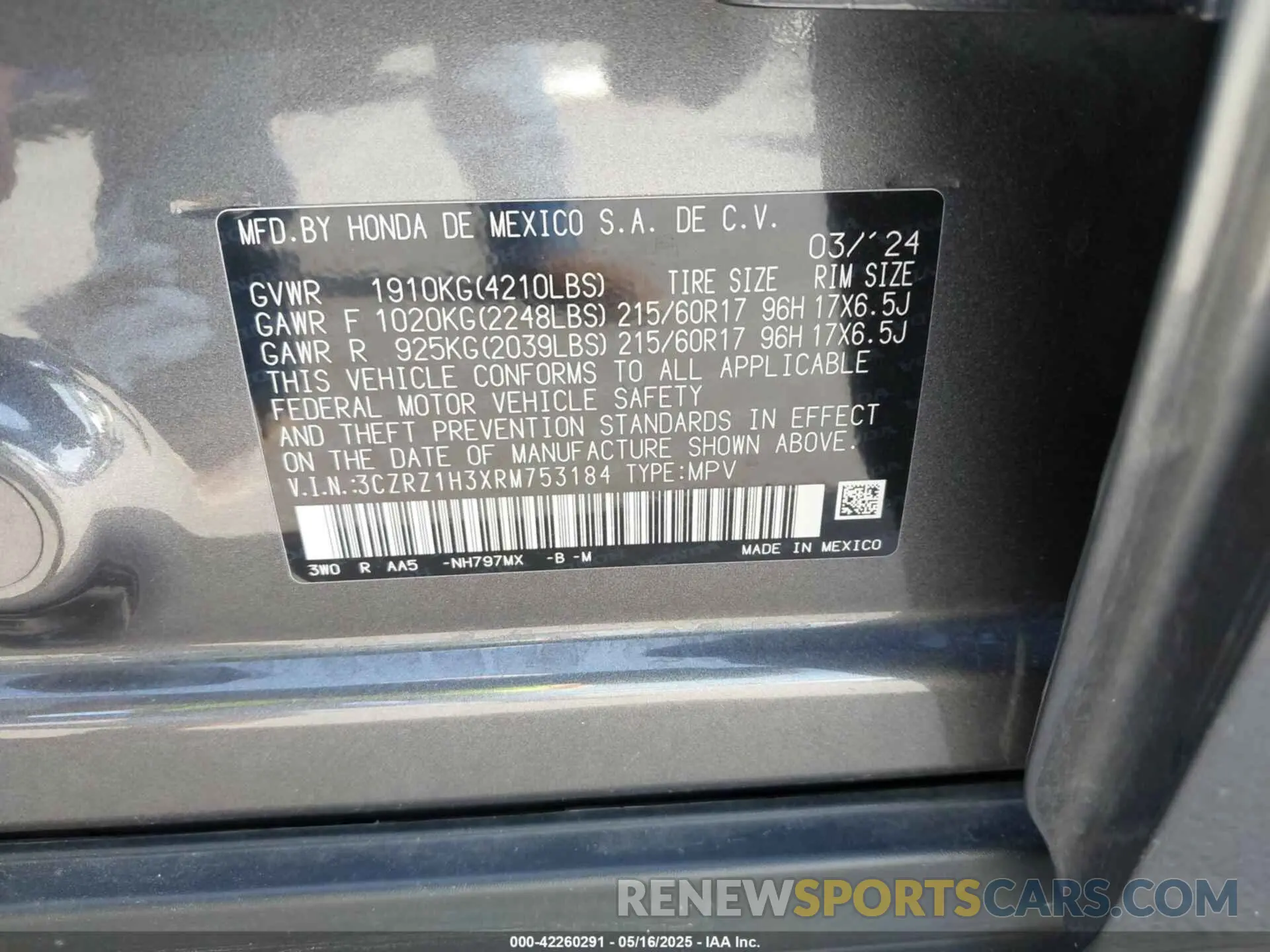9 Photograph of a damaged car 3CZRZ1H3XRM753184 HONDA HR-V 2024
