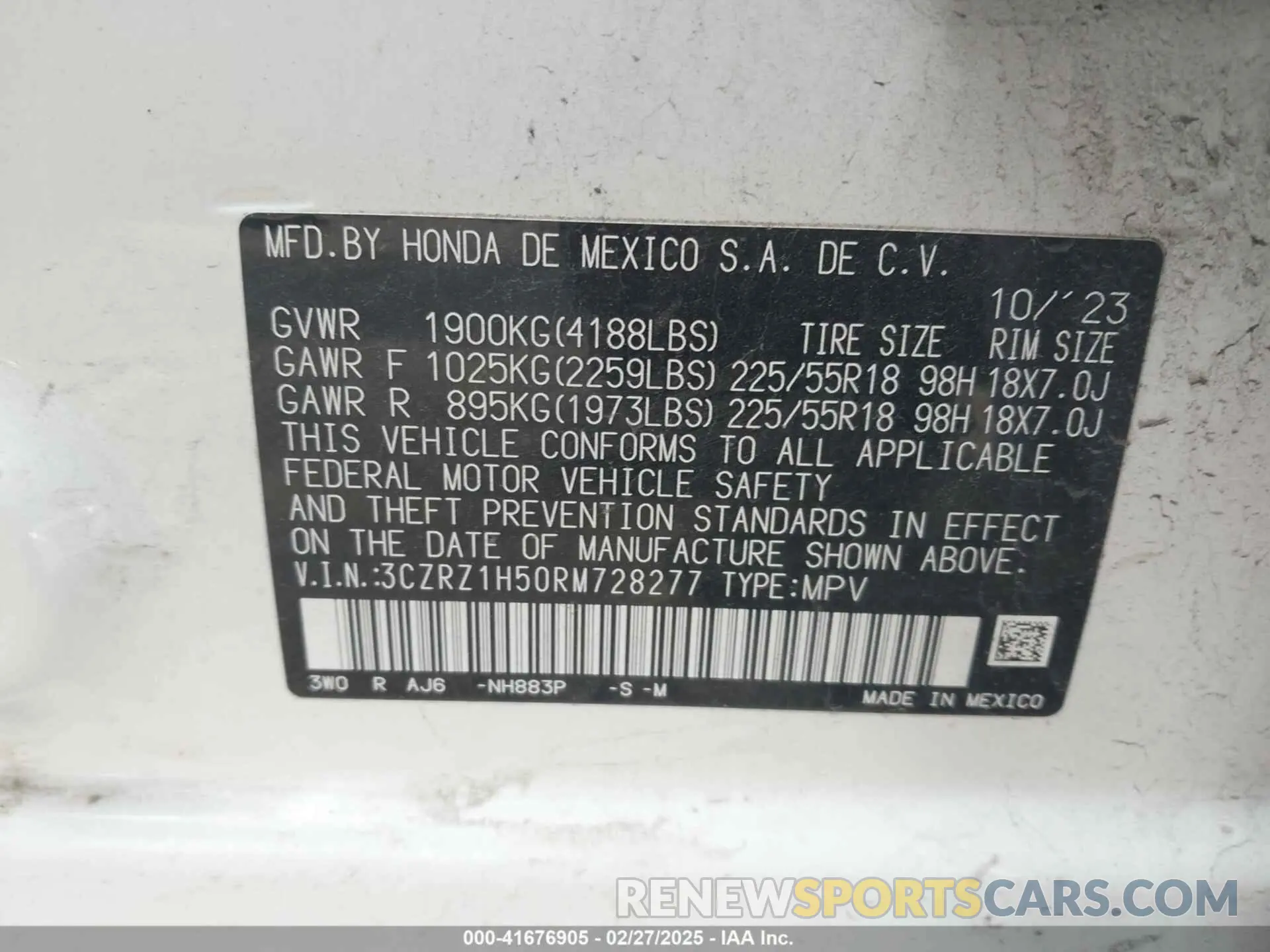9 Фотография поврежденного автомобиля 3CZRZ1H50RM728277 HONDA HR-V 2024