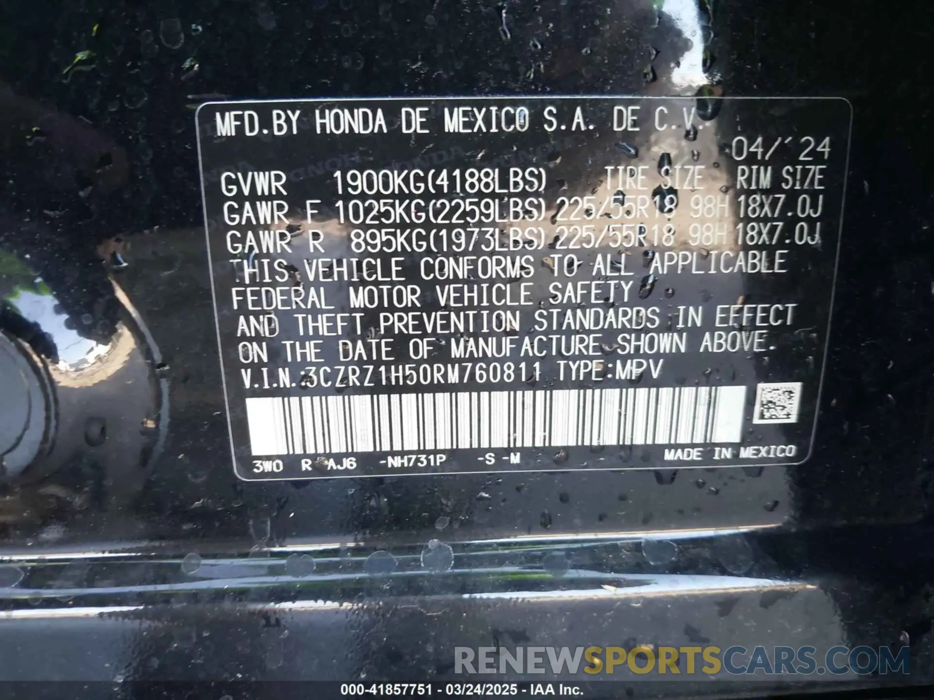 9 Photograph of a damaged car 3CZRZ1H50RM760811 HONDA HR-V 2024