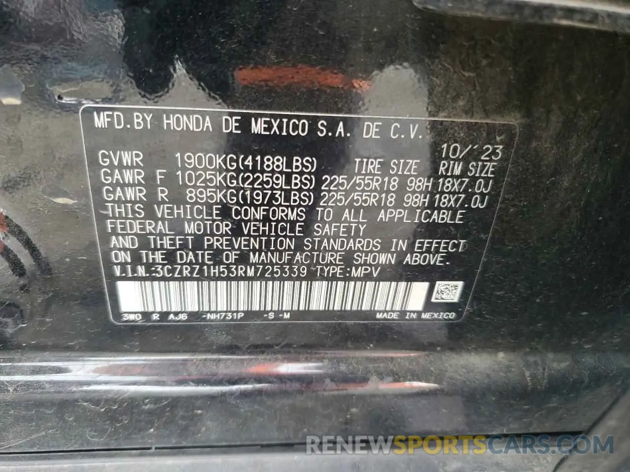 13 Photograph of a damaged car 3CZRZ1H53RM725339 HONDA HR-V 2024