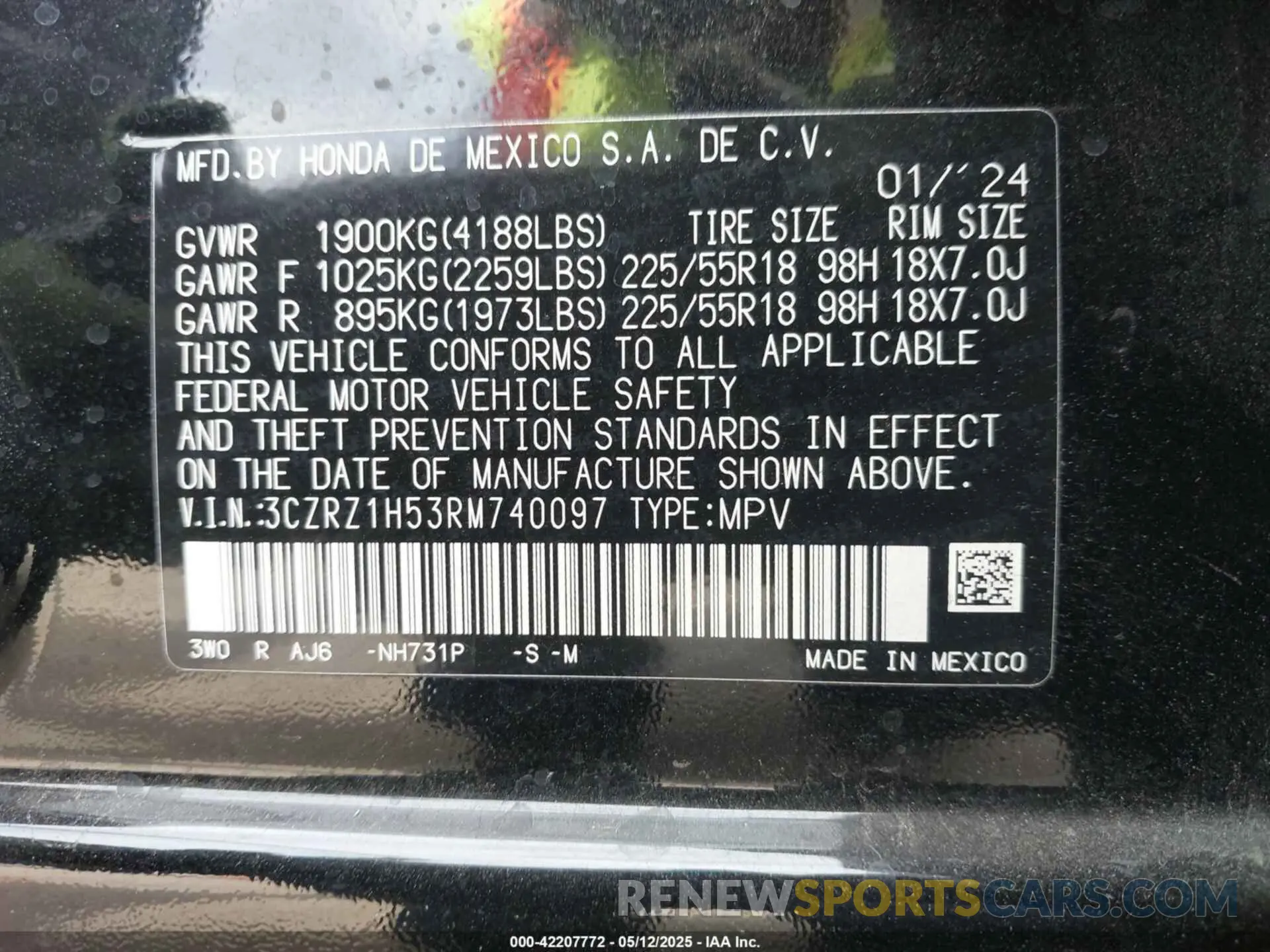 9 Photograph of a damaged car 3CZRZ1H53RM740097 HONDA HR-V 2024