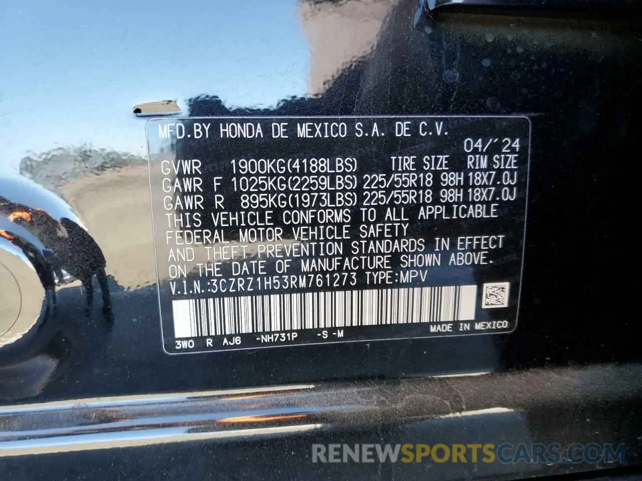 13 Фотография поврежденного автомобиля 3CZRZ1H53RM761273 HONDA HR-V 2024