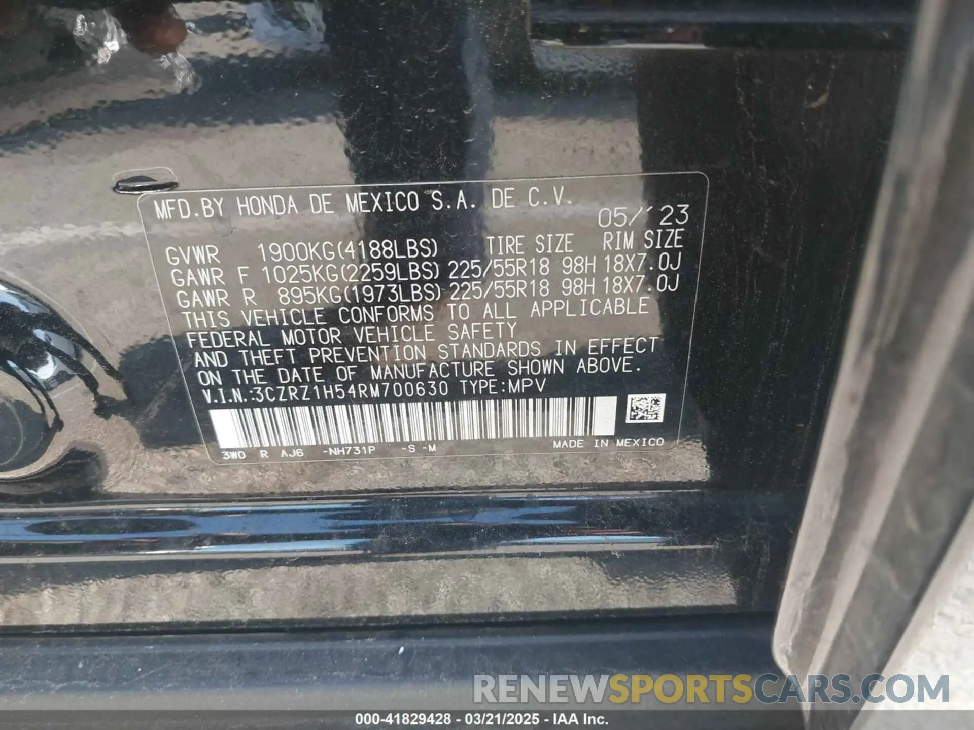 9 Фотография поврежденного автомобиля 3CZRZ1H54RM700630 HONDA HR-V 2024