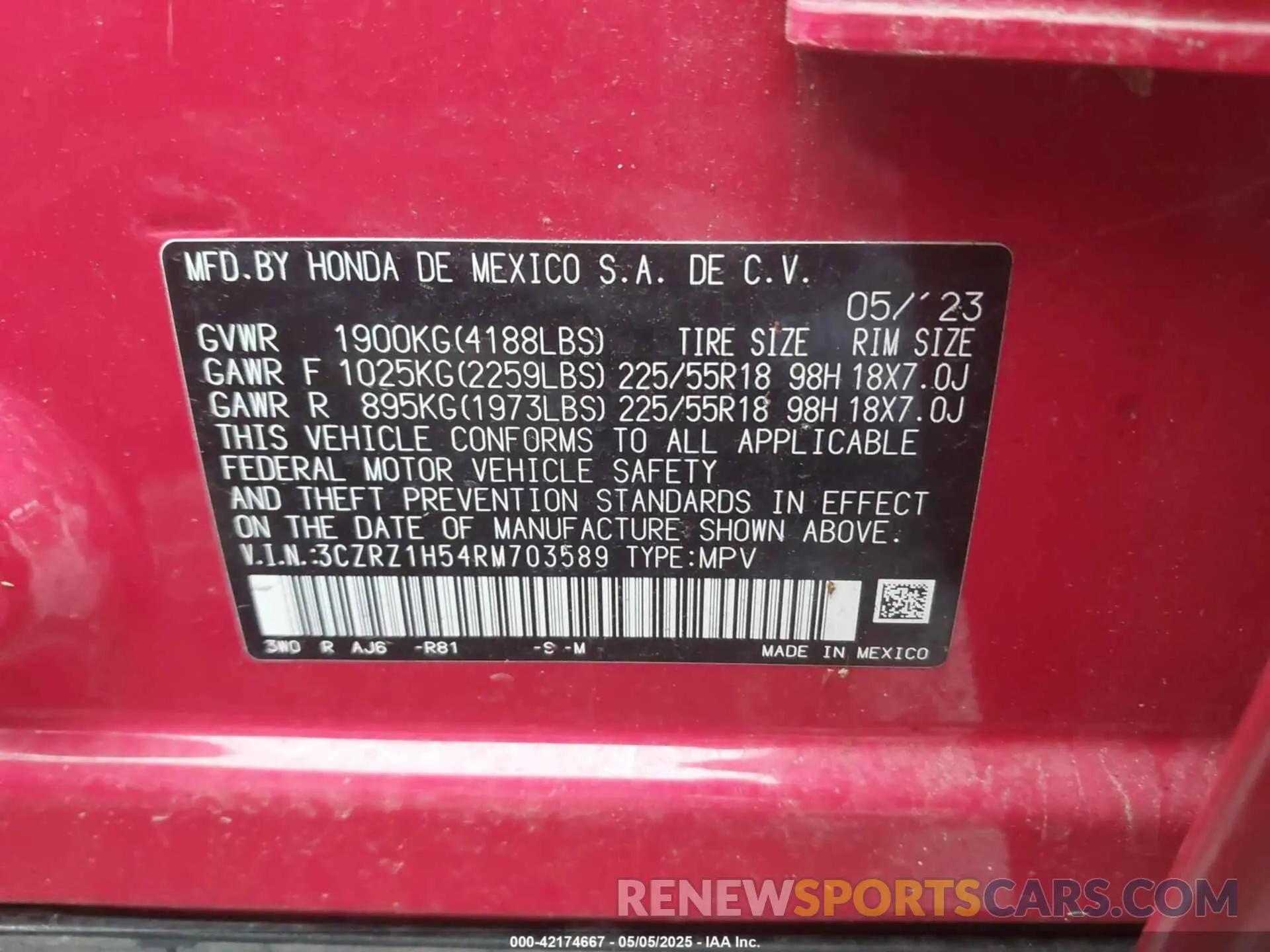 9 Photograph of a damaged car 3CZRZ1H54RM703589 HONDA HR-V 2024