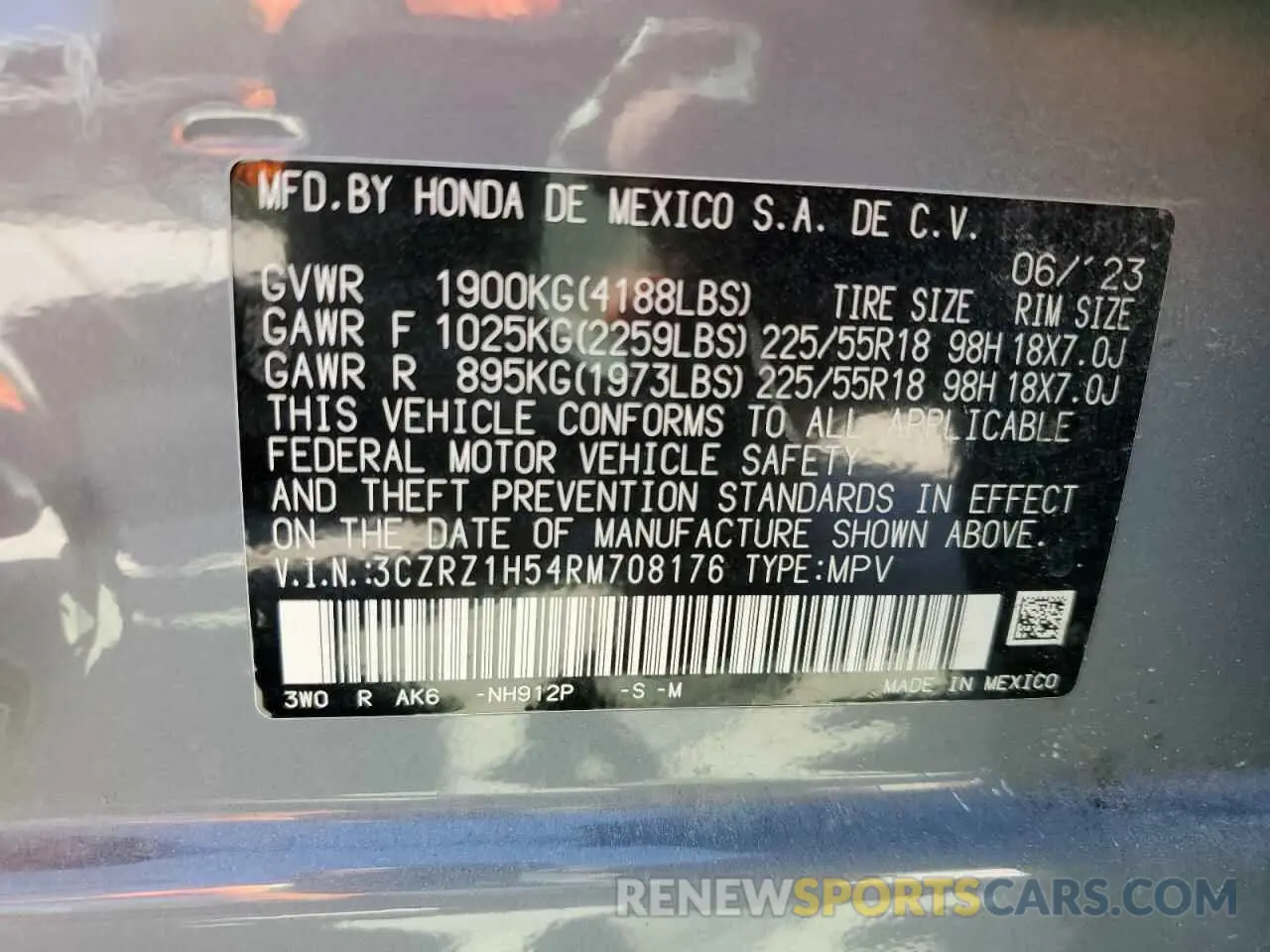 14 Photograph of a damaged car 3CZRZ1H54RM708176 HONDA HR-V 2024