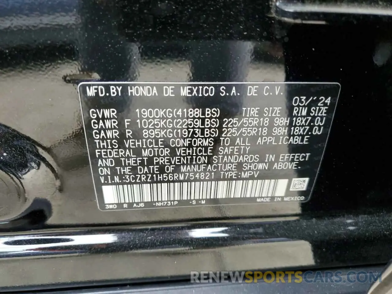 14 Photograph of a damaged car 3CZRZ1H56RM754821 HONDA HR-V 2024